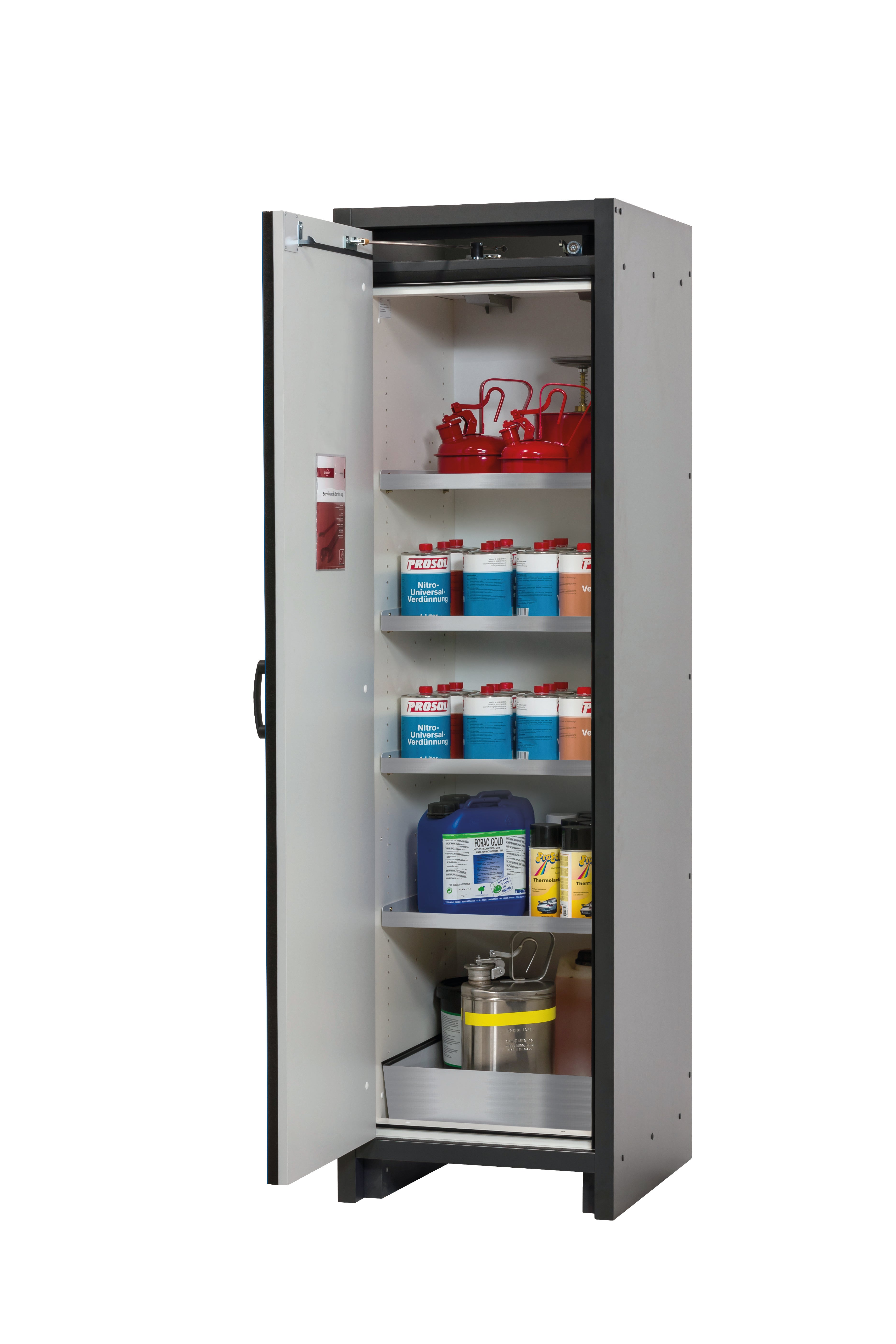 Type 30 safety cabinet Q-CLASSIC-30 model Q30.195.056 in gentian blue RAL 5010 with 4x standard shelves (stainless steel 1.4301)