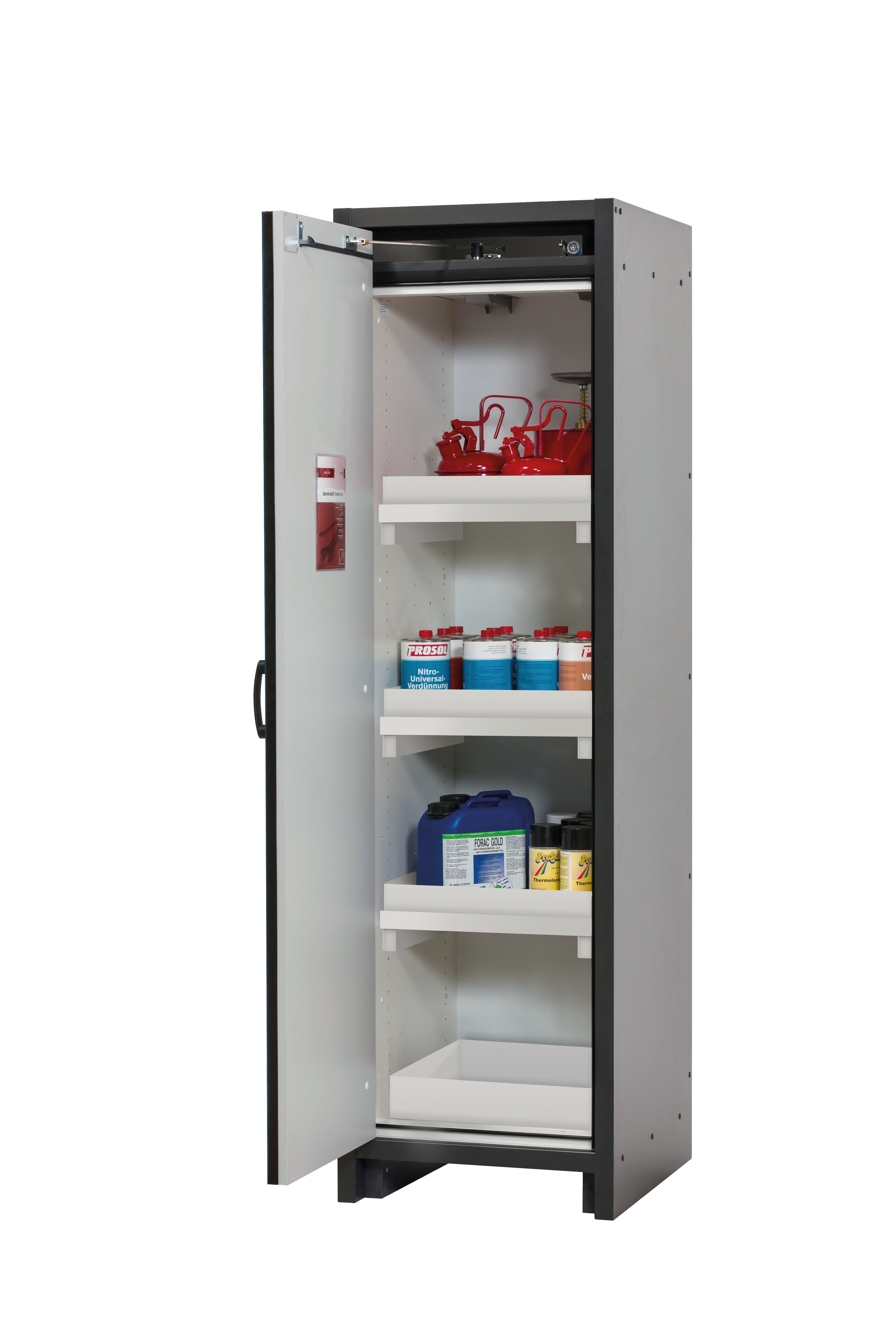 Type 30 safety cabinet Q-CLASSIC-30 model Q30.195.056 in gentian blue RAL 5010 with 3x standard tray base (polypropylene)