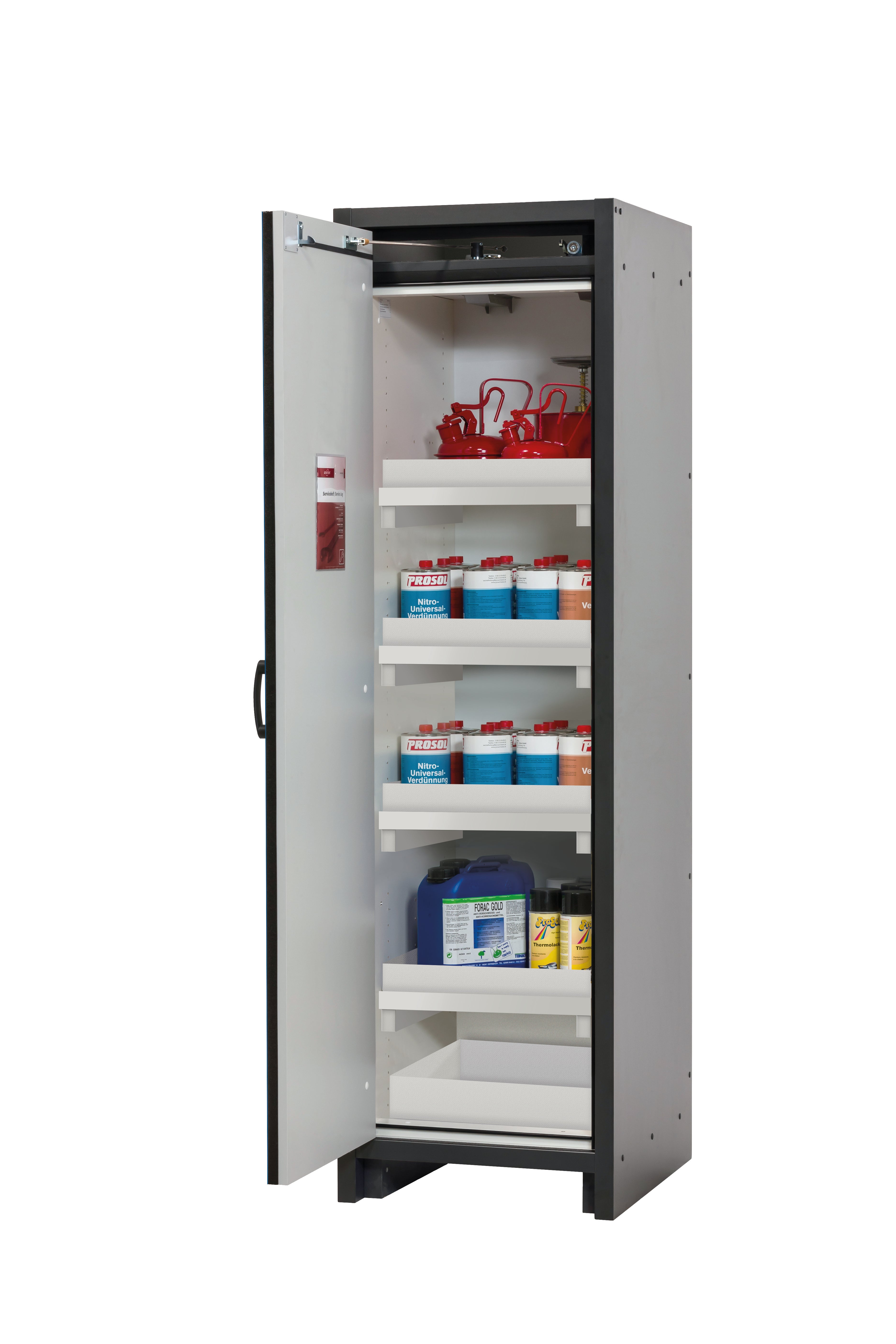 Type 30 safety cabinet Q-CLASSIC-30 model Q30.195.056 in gentian blue RAL 5010 with 4x standard tray base (polypropylene)