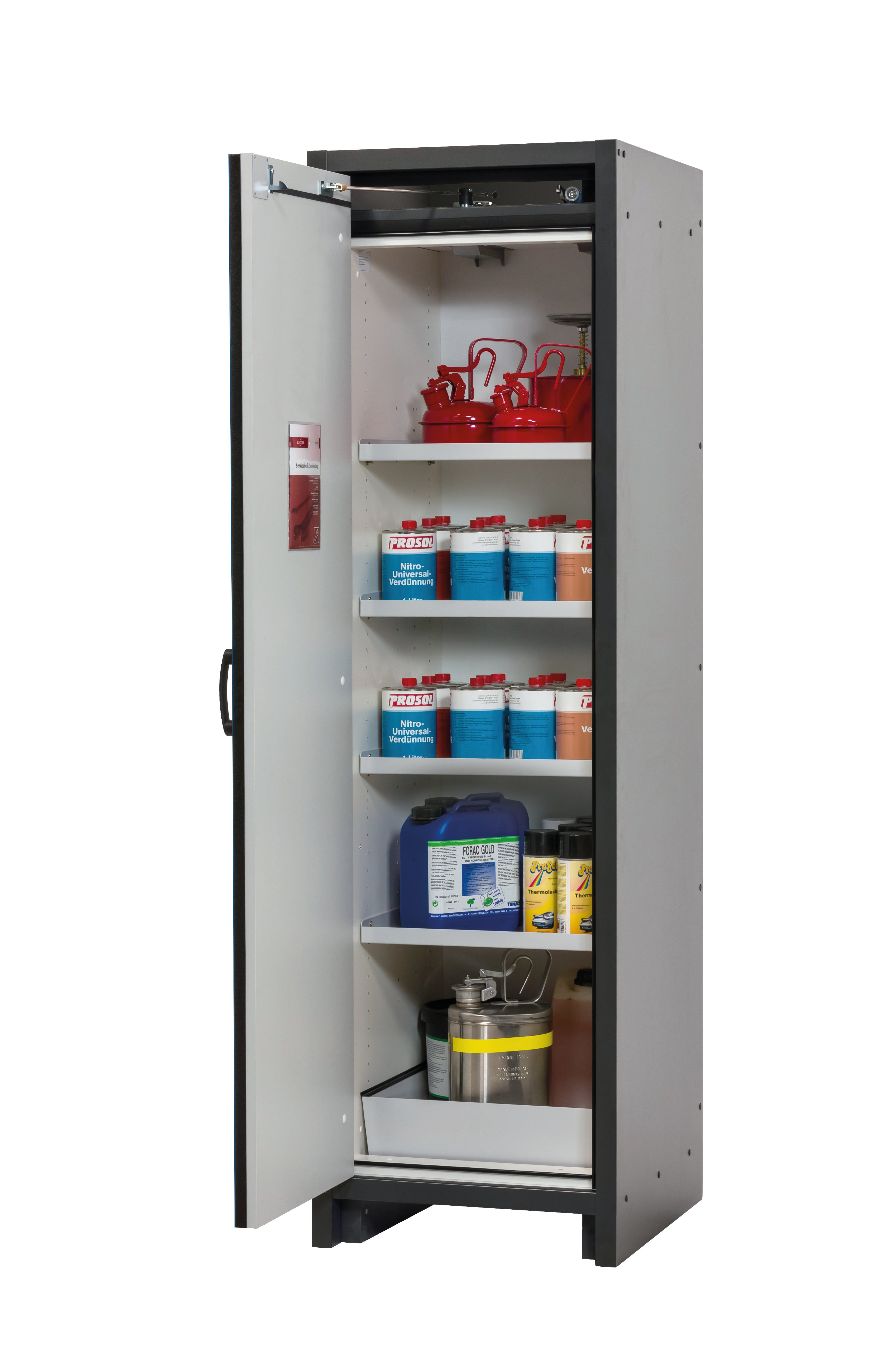Type 30 safety cabinet Q-CLASSIC-30 model Q30.195.056 in gentian blue RAL 5010 with 4x standard shelves (sheet steel)