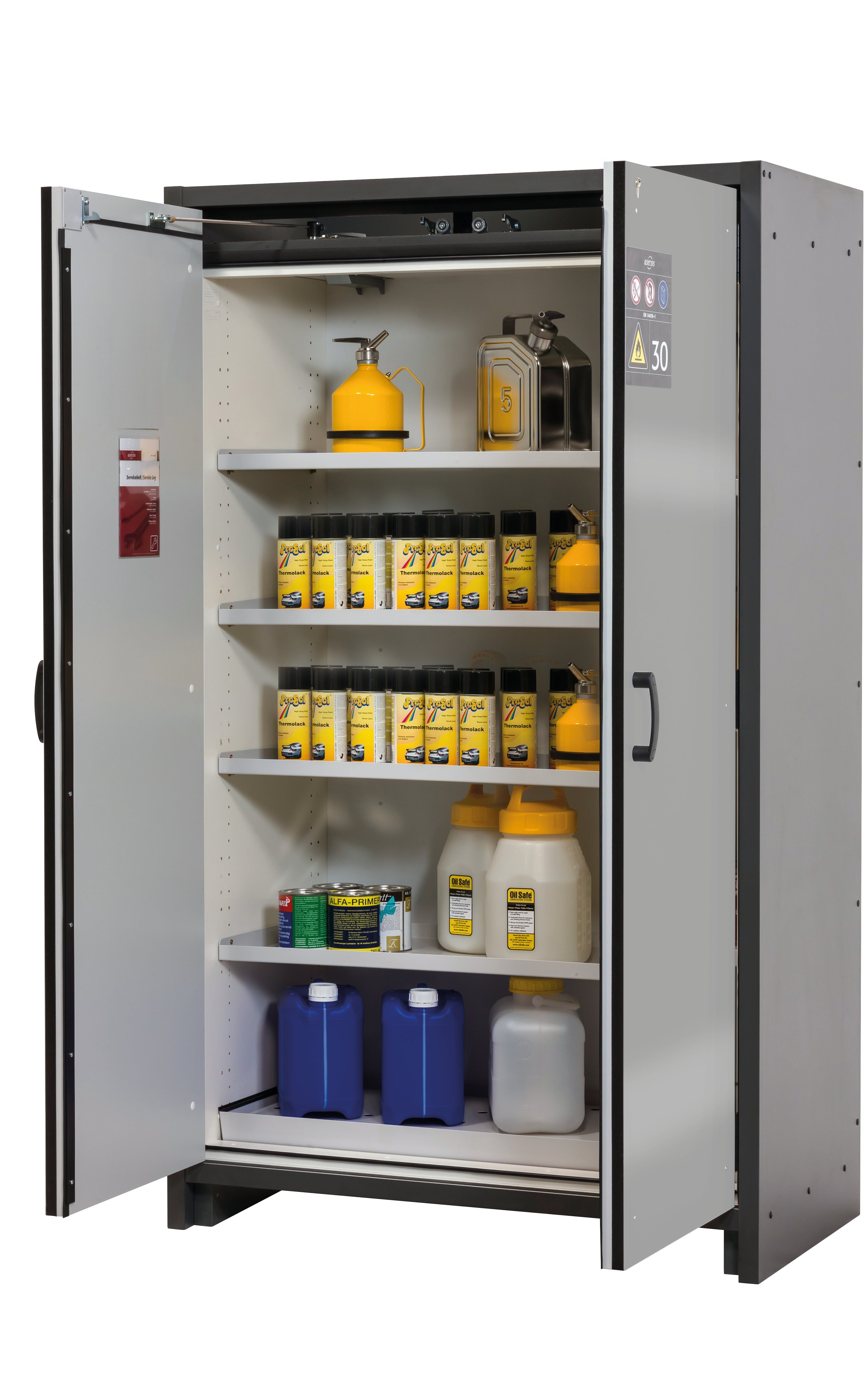 Type 30 safety cabinet Q-CLASSIC-30 model Q30.195.116 in asecos silver with 4x standard shelves (sheet steel)