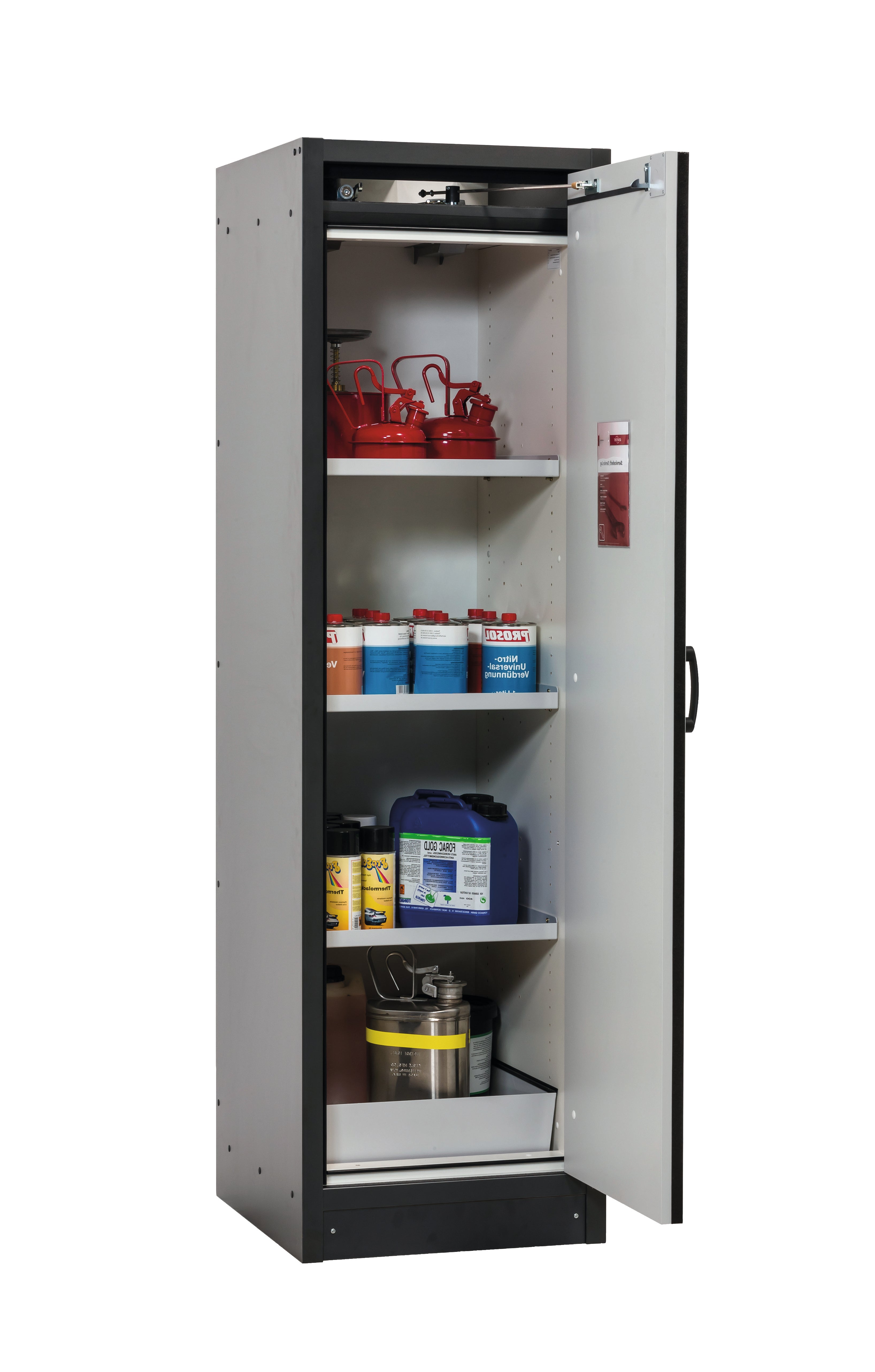 Type 30 safety cabinet Q-CLASSIC-30 model Q30.195.056.R in safety yellow RAL 1004 with 3x standard shelves (sheet steel)