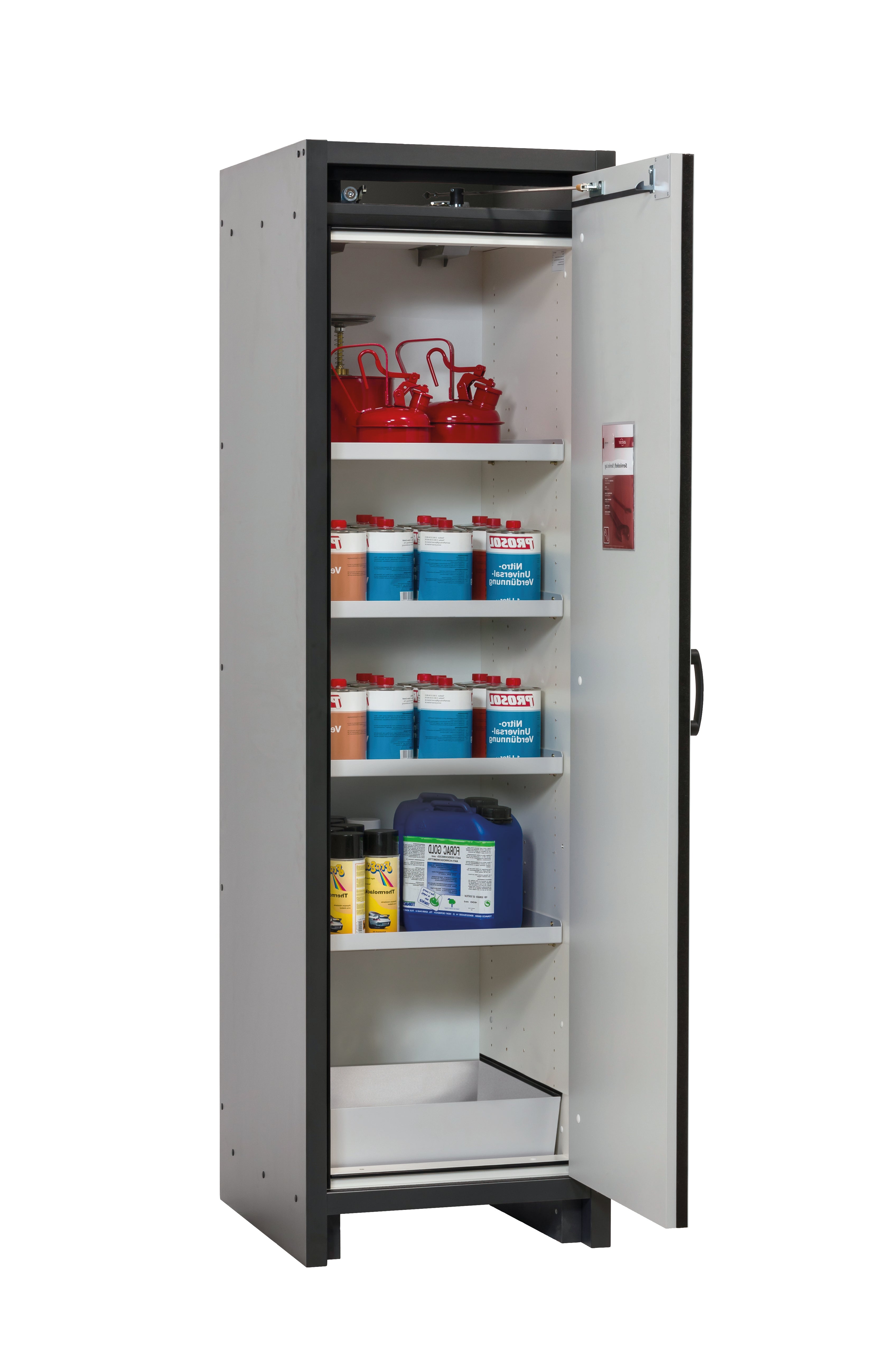 Type 30 safety cabinet Q-CLASSIC-30 model Q30.195.056.R in light gray RAL 7035 with 4x standard shelves (sheet steel)