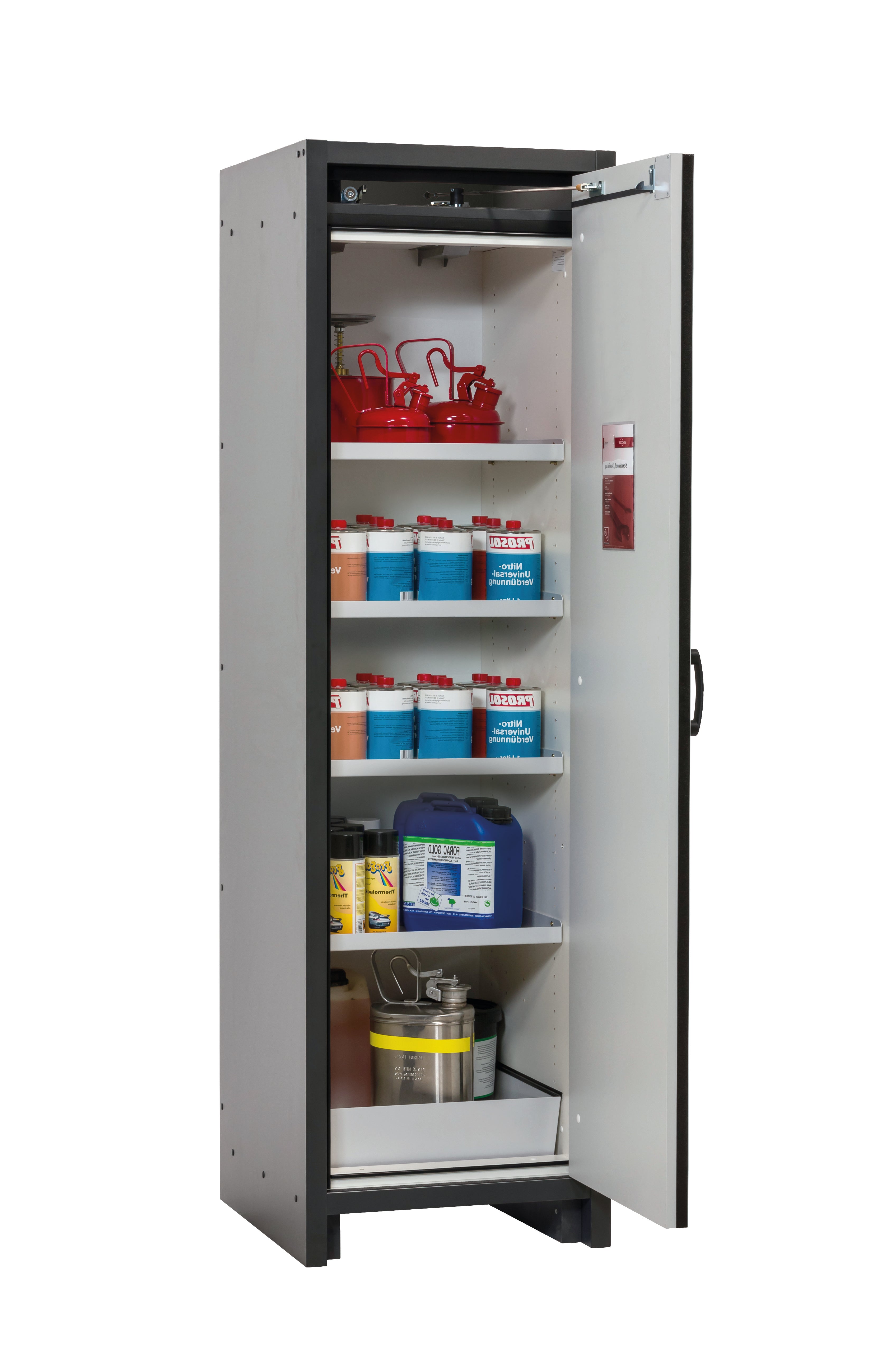 Type 30 safety cabinet Q-CLASSIC-30 model Q30.195.056.R in light gray RAL 7035 with 4x standard shelves (sheet steel)