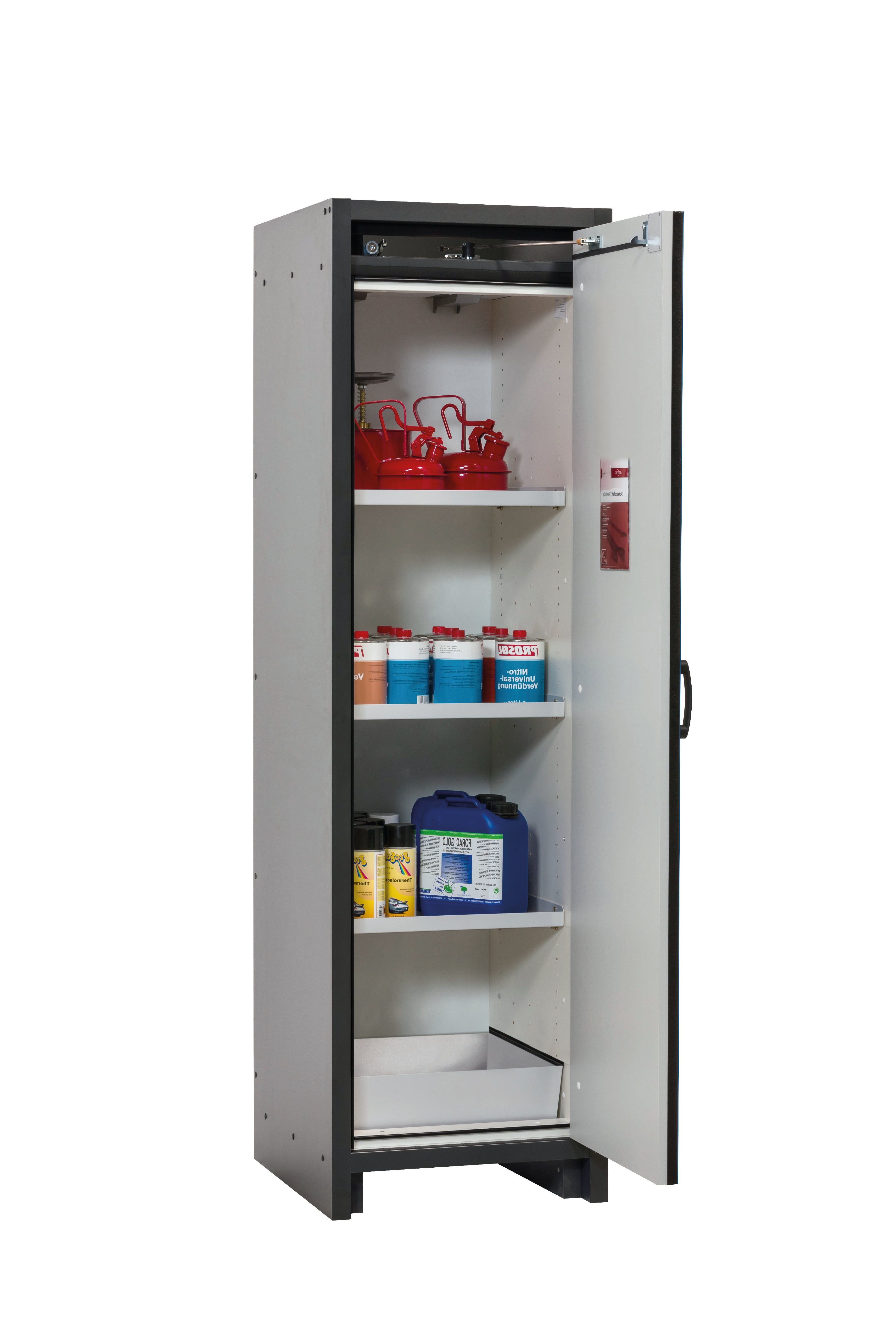Type 30 safety cabinet Q-CLASSIC-30 model Q30.195.056.R in gentian blue RAL 5010 with 3x standard shelves (sheet steel)