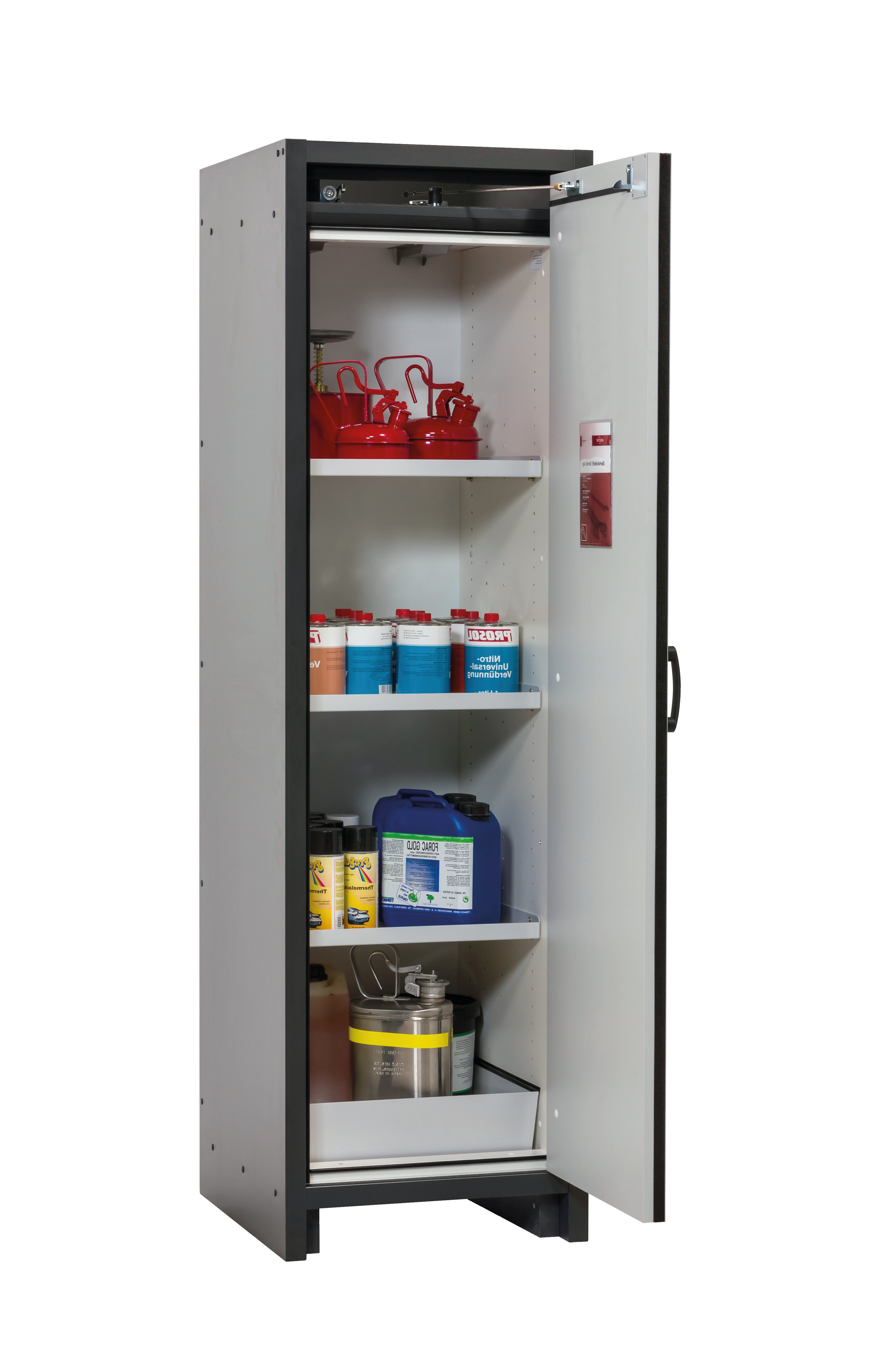 Type 30 safety cabinet Q-CLASSIC-30 model Q30.195.056.R in asecos silver with 3x standard shelves (sheet steel)