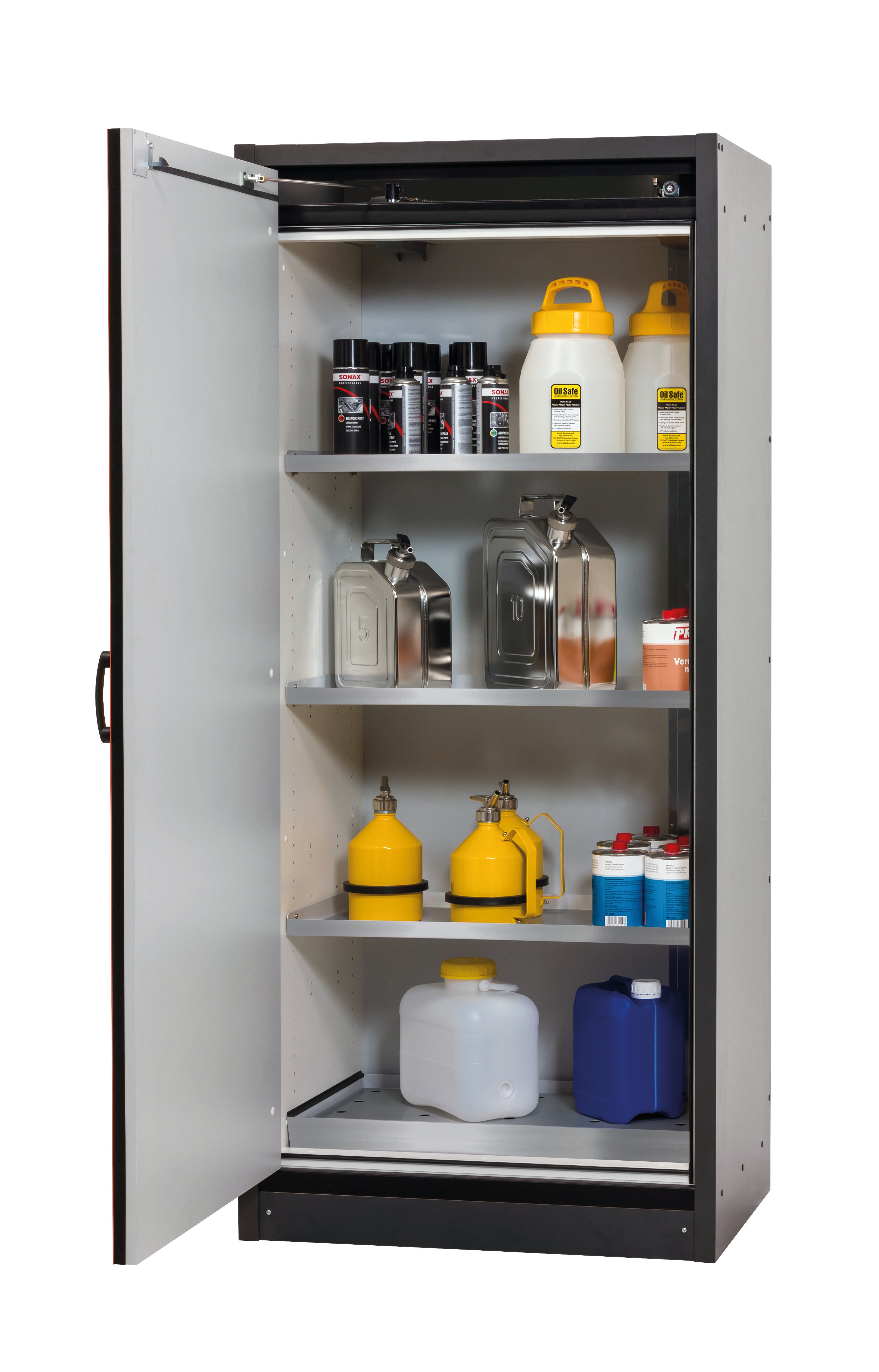 Typ 30 Sicherheitsschrank Q-CLASSIC-30 Modell Q30.195.086.WD in verkehrsrot RAL 3020 mit 3x Fachboden Standard (Edelstahl 1.4301)