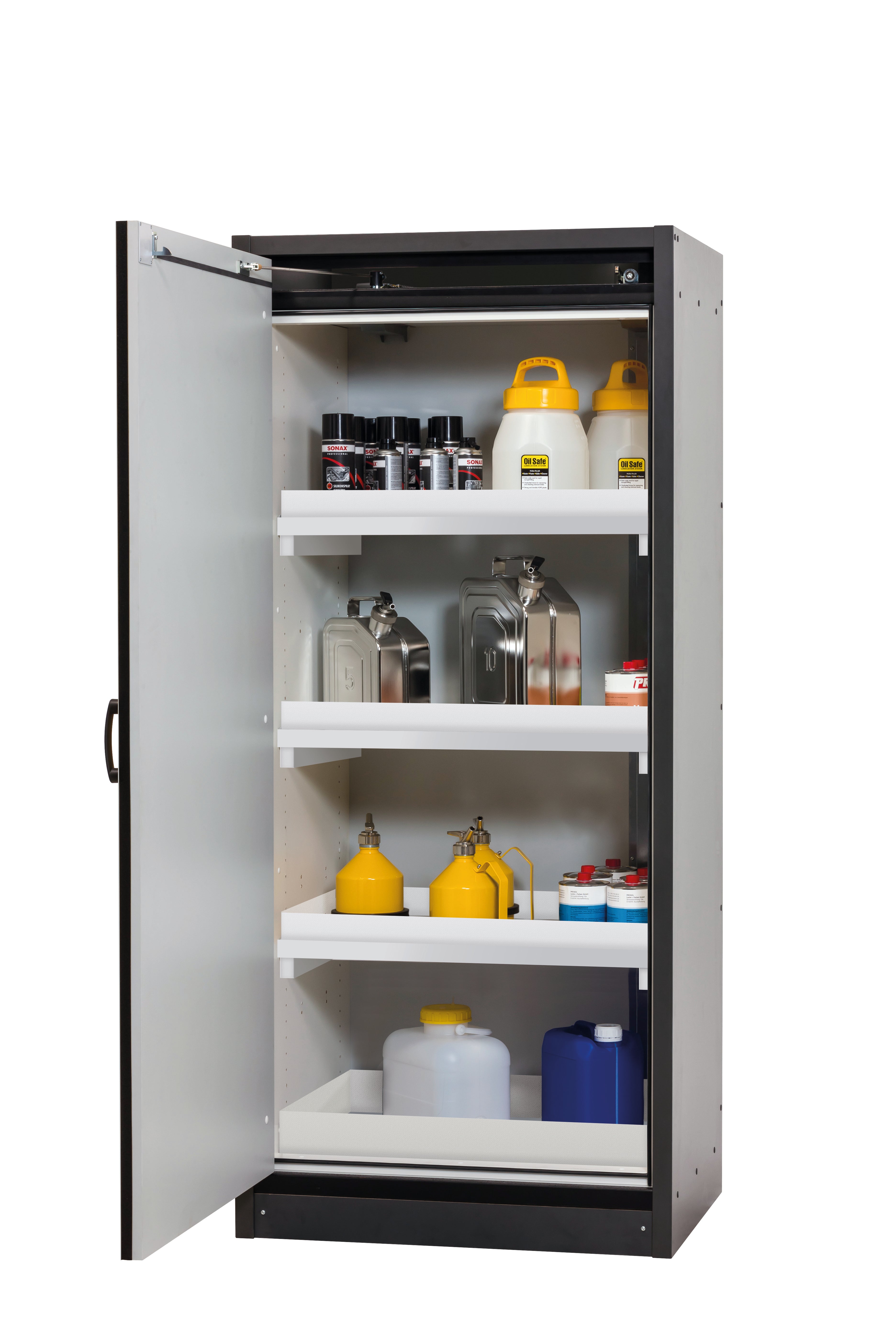 Typ 30 Sicherheitsschrank Q-CLASSIC-30 Modell Q30.195.086.WD in asecos Silber mit 3x Wannenboden Standard (Polypropylen)