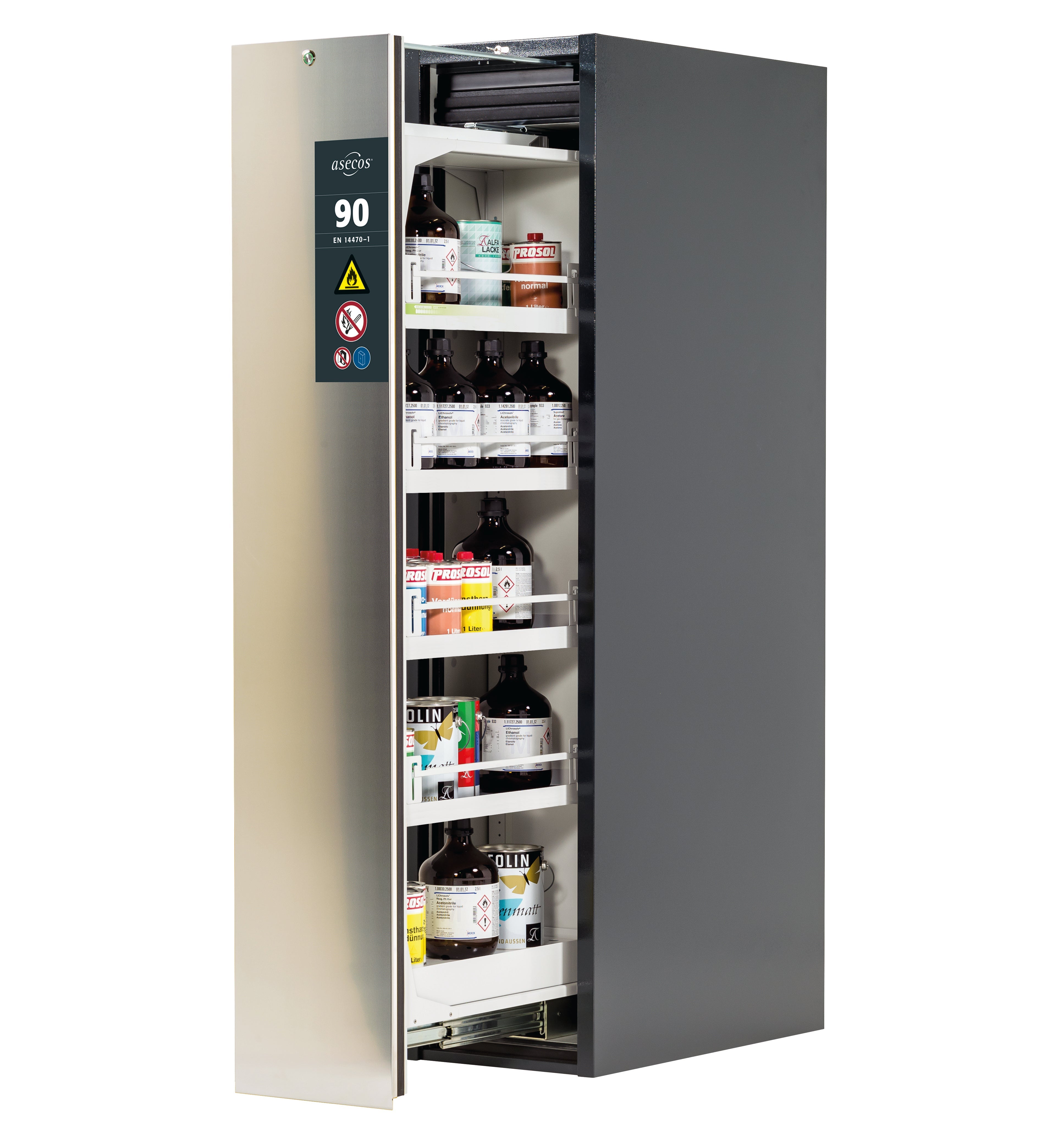 Armoire de sécurité type 90 V-MOVE-90 modèle V90.196.045.VDAC:0013 en acier inoxydable avec 4x base à plateau standard (tôle d'acier)