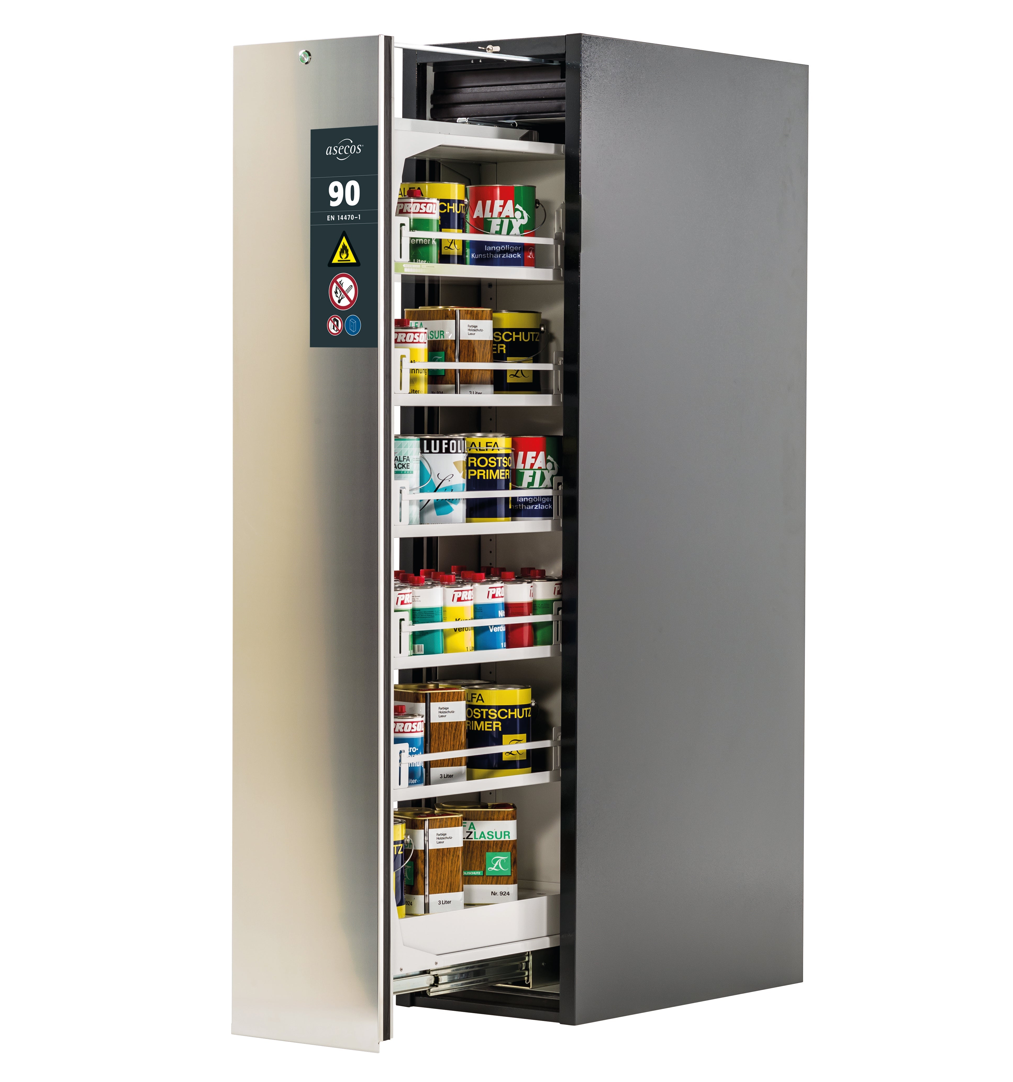 Armoire de sécurité type 90 V-MOVE-90 modèle V90.196.045.VDAC:0013 en acier inoxydable avec 5x étagères standard (tôle d'acier)