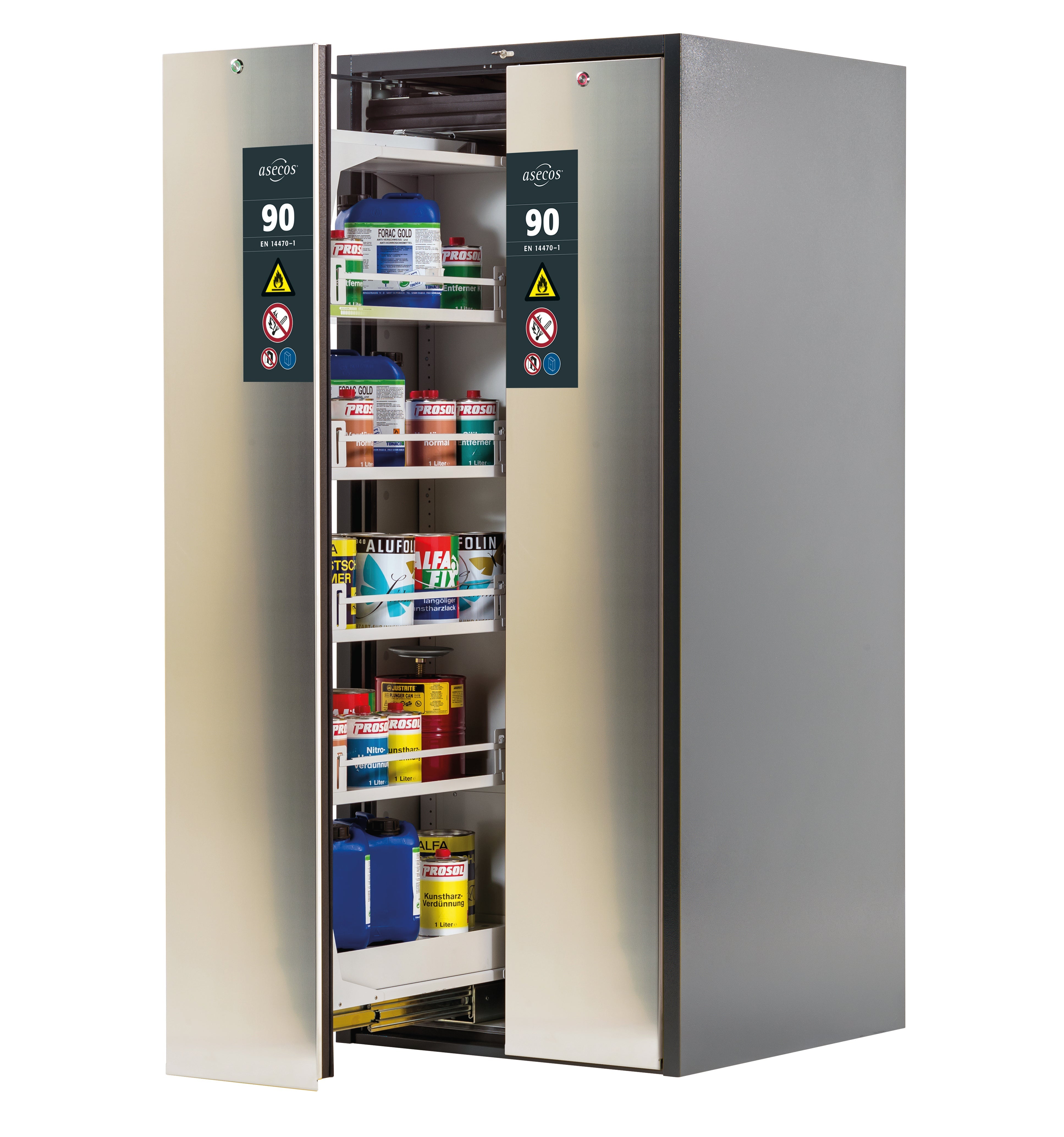 Typ 90 Sicherheitsschrank V-MOVE-90 Modell V90.196.081.VDAC:0013 in edelstahl mit 4x Fachboden Standard (Stahlblech)