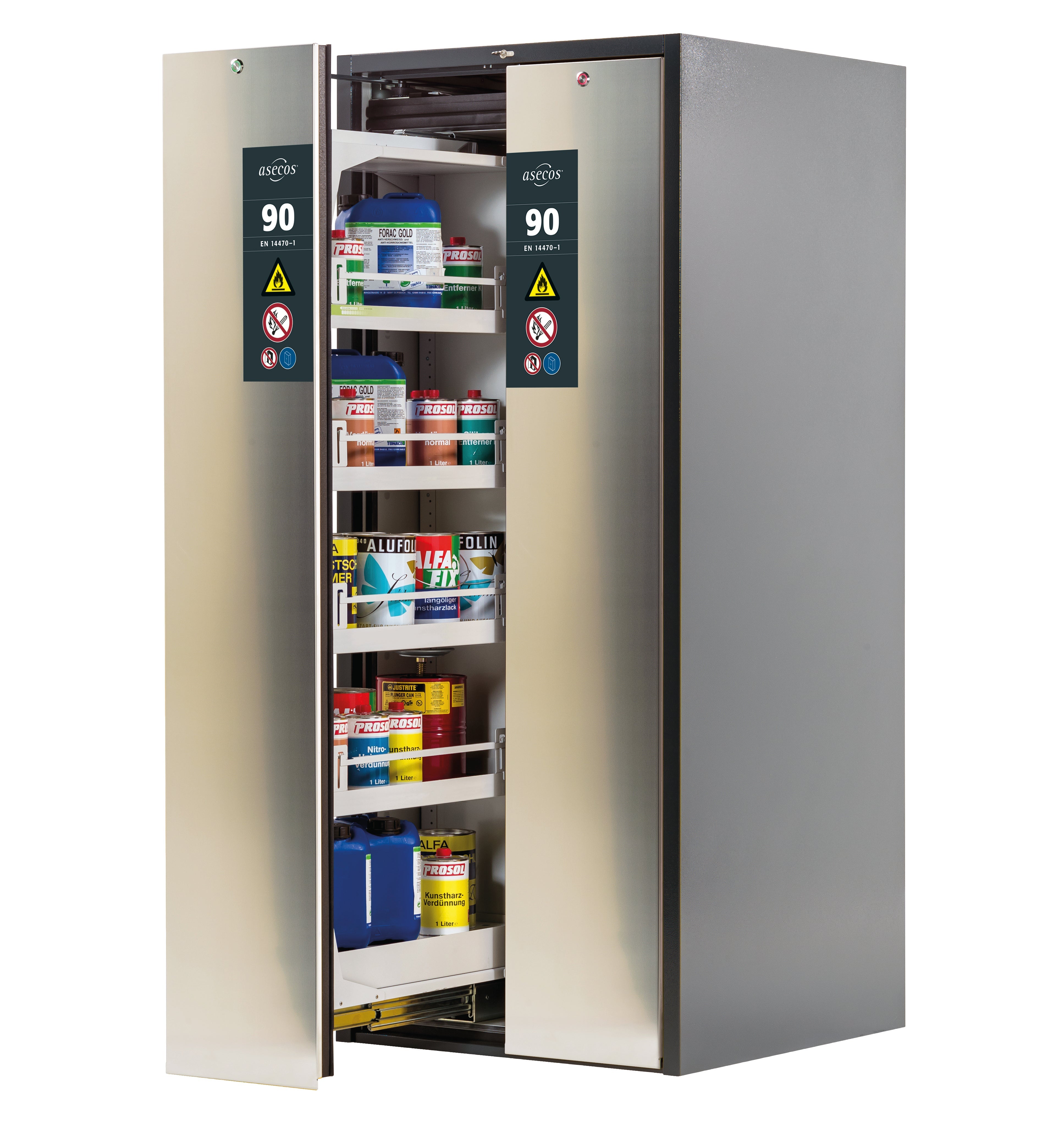 Typ 90 Sicherheitsschrank V-MOVE-90 Modell V90.196.081.VDAC:0013 in edelstahl mit 4x Wannenboden Standard (Stahlblech)