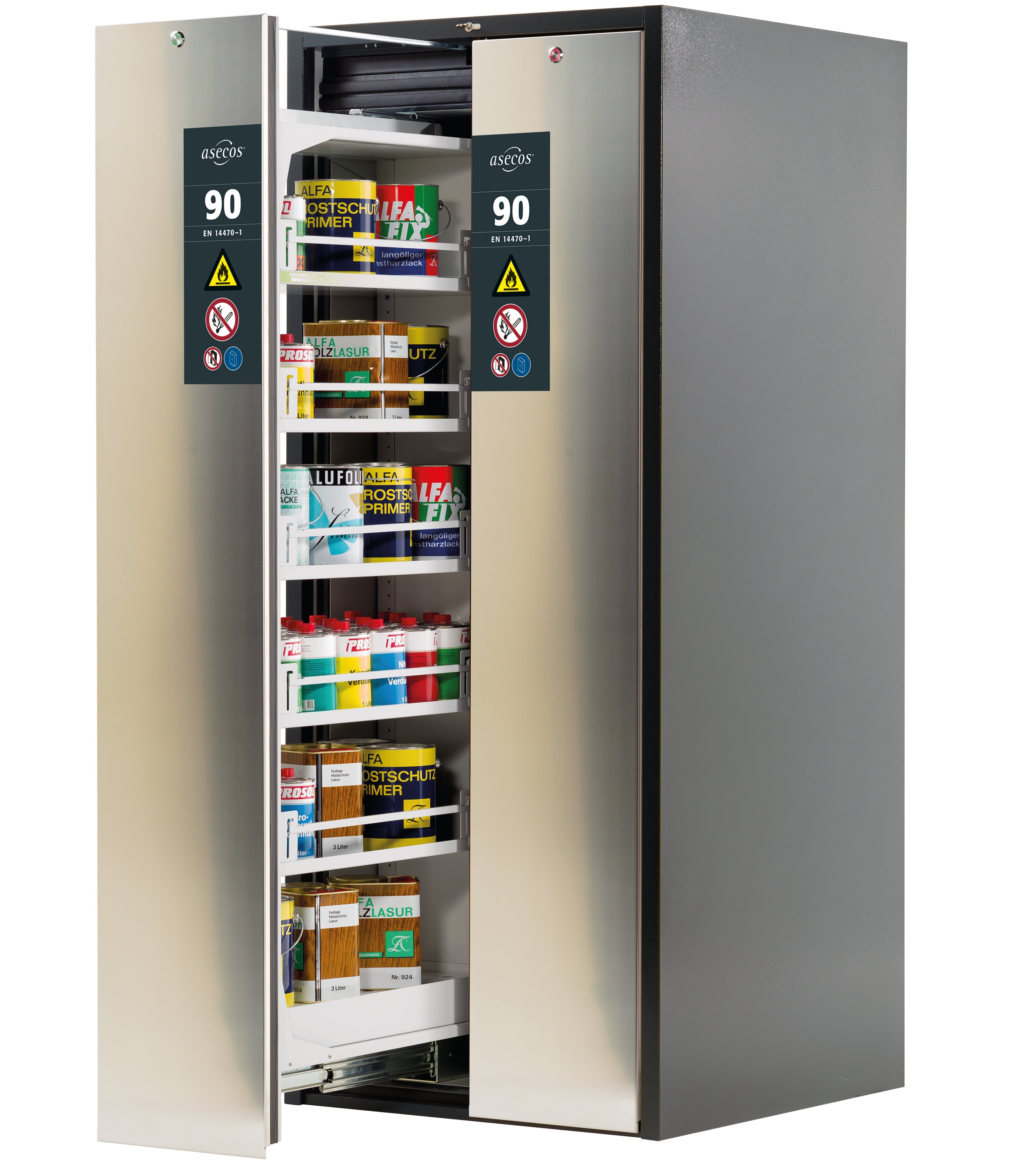 Typ 90 Sicherheitsschrank V-MOVE-90 Modell V90.196.081.VDAC:0013 in edelstahl mit 5x Fachboden Standard (Stahlblech)