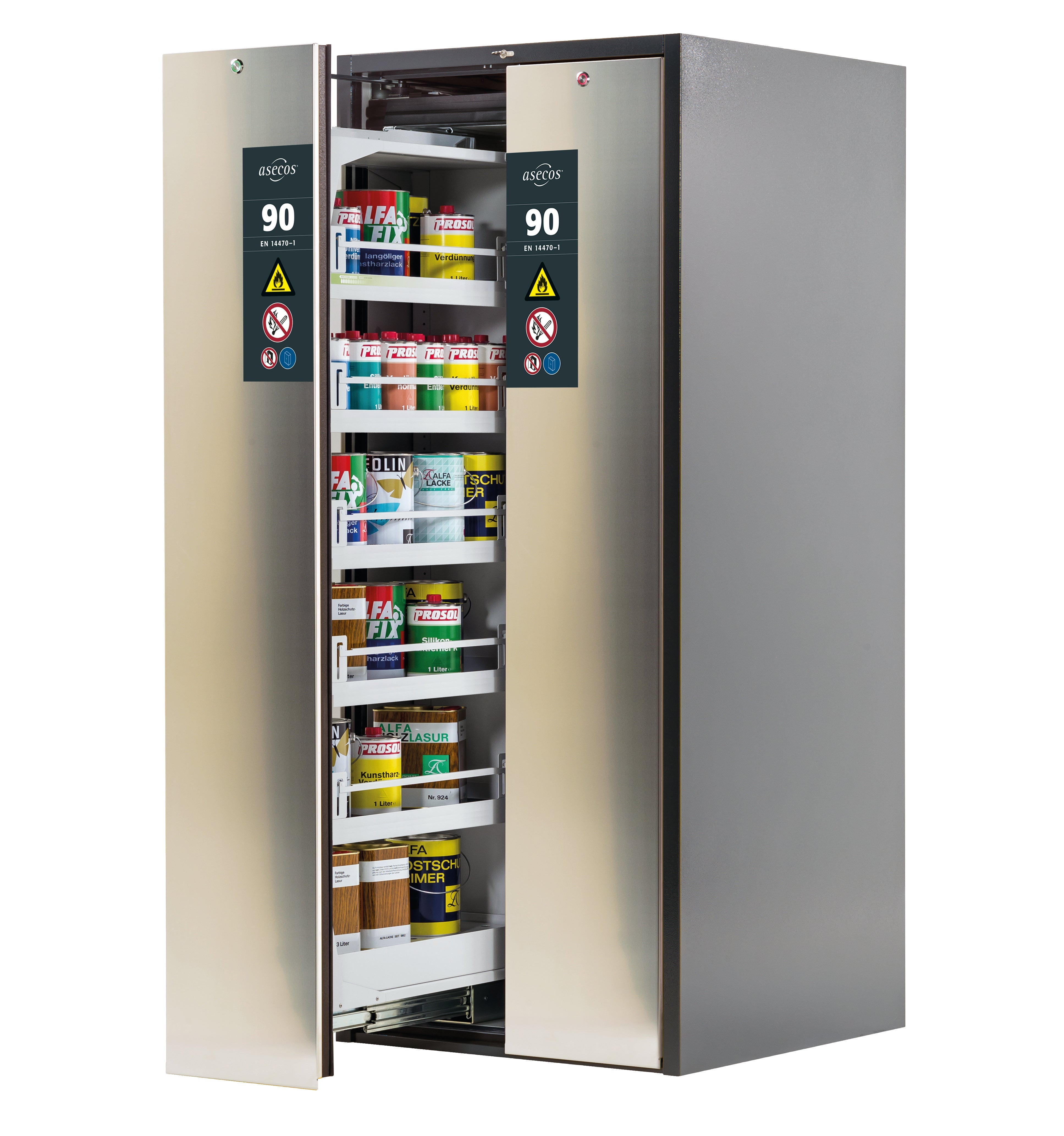 Typ 90 Sicherheitsschrank V-MOVE-90 Modell V90.196.081.VDAC:0013 in edelstahl mit 5x Wannenboden Standard (Stahlblech)