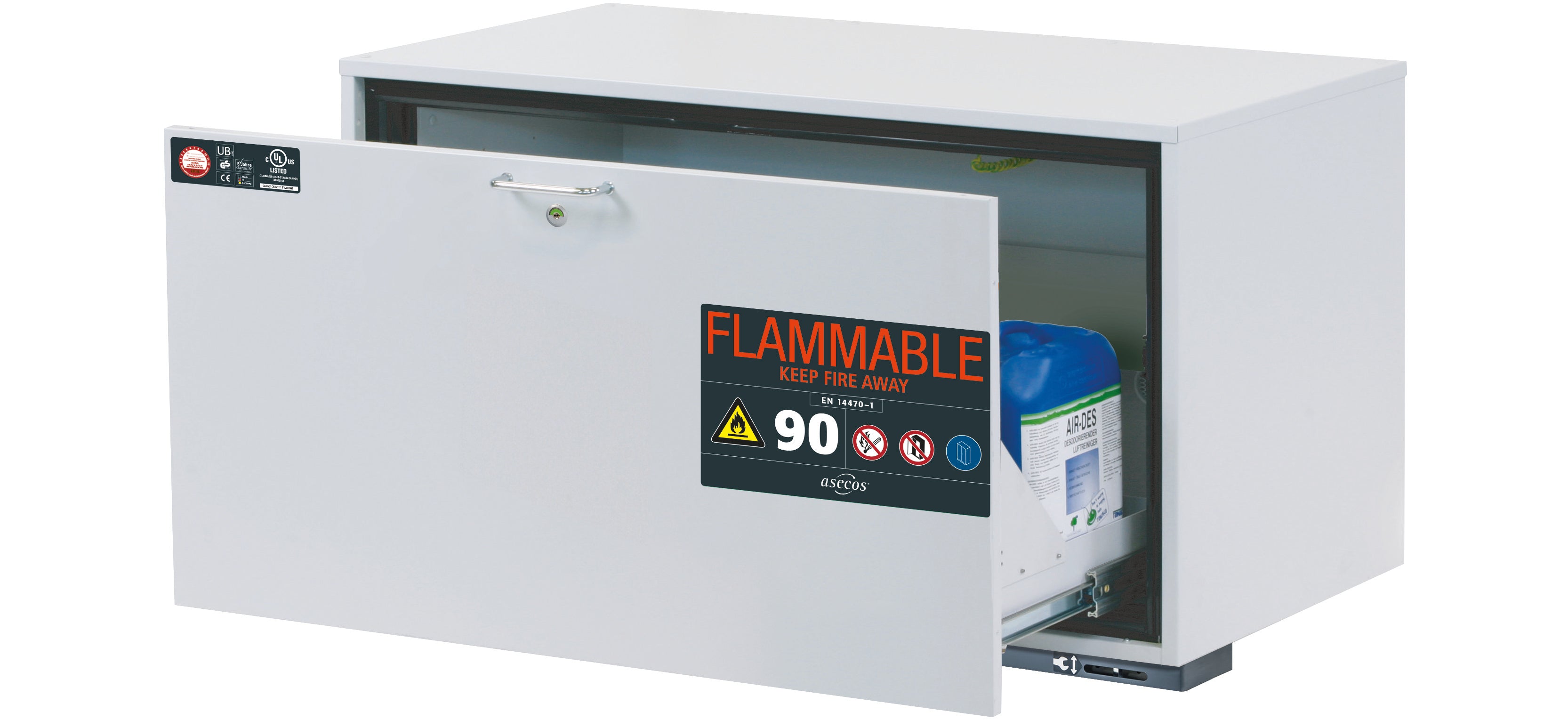 Typ 90 Sicherheitsunterbauschrank UB-S-90 Modell UB90.060.110.UL.S in lichtgrau RAL 7035 mit 1x Schubladenwanne STAWA-R (Stahlblech)