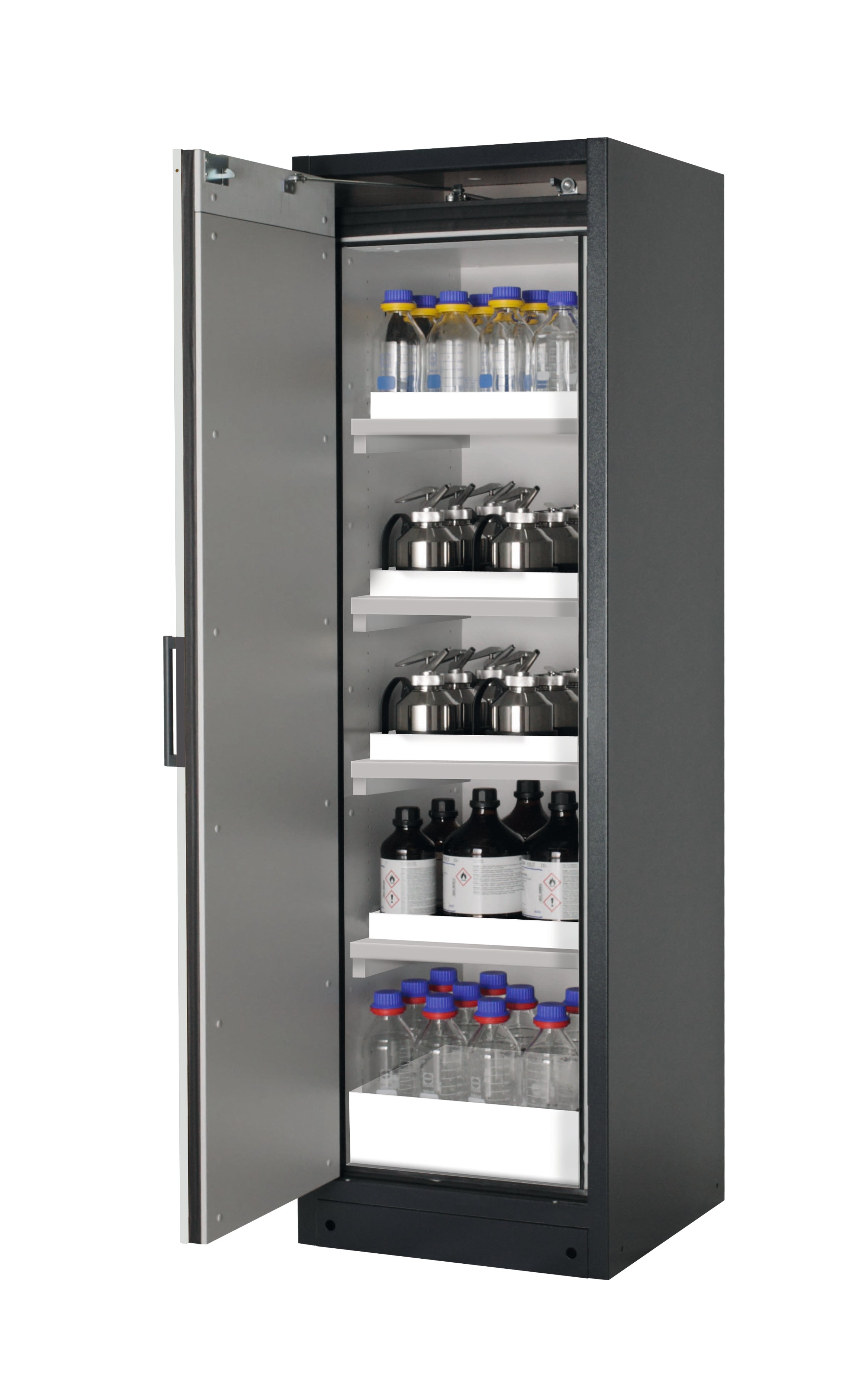 Typ 90 Sicherheitsschrank Q-CLASSIC-90 Modell Q90.195.060 in lichtgrau RAL 7035 mit 4x Wannenboden Standard (Polypropylen)