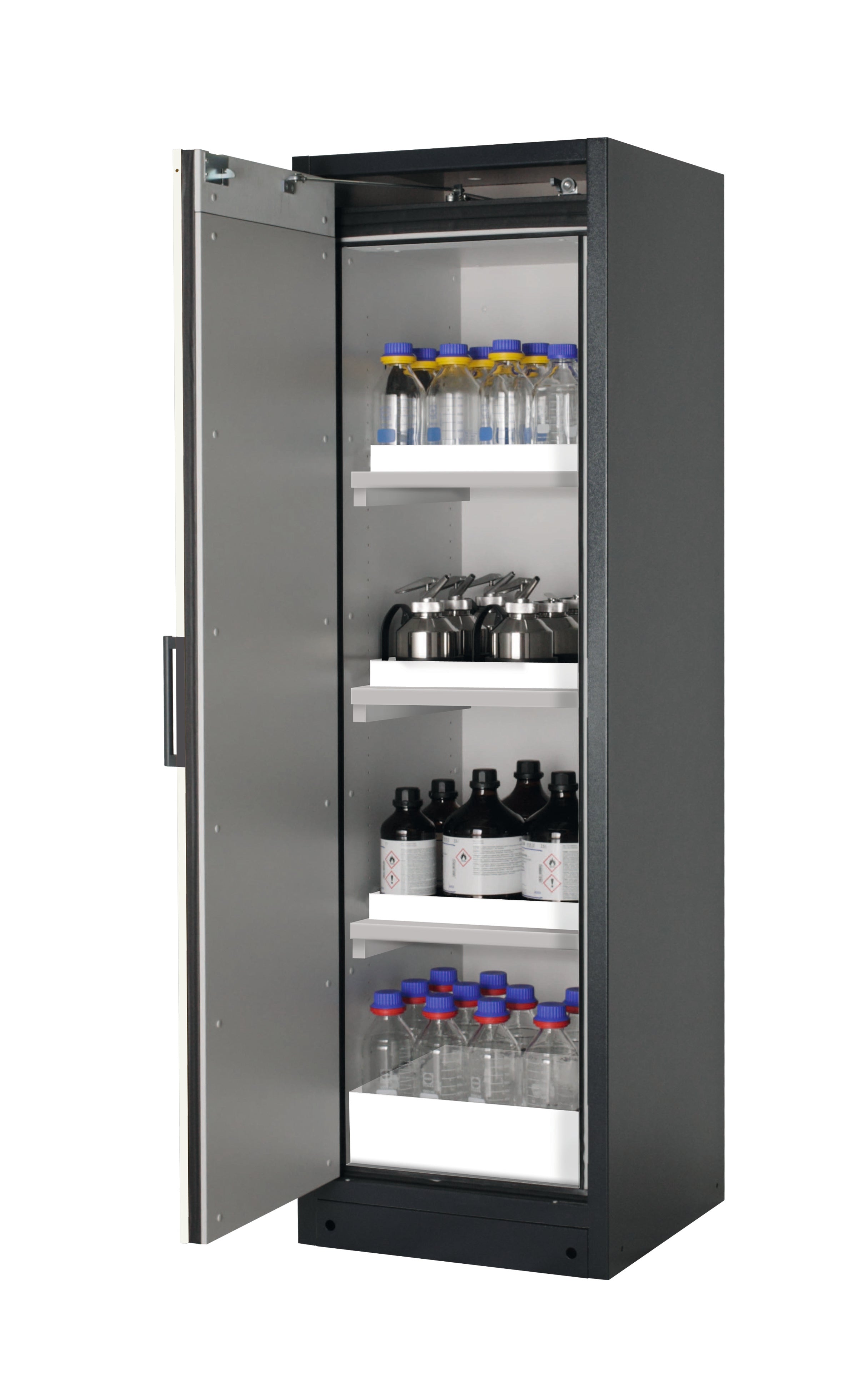 Typ 90 Sicherheitsschrank Q-CLASSIC-90 Modell Q90.195.060 in asecos Silber mit 3x Wannenboden Standard (Polypropylen)