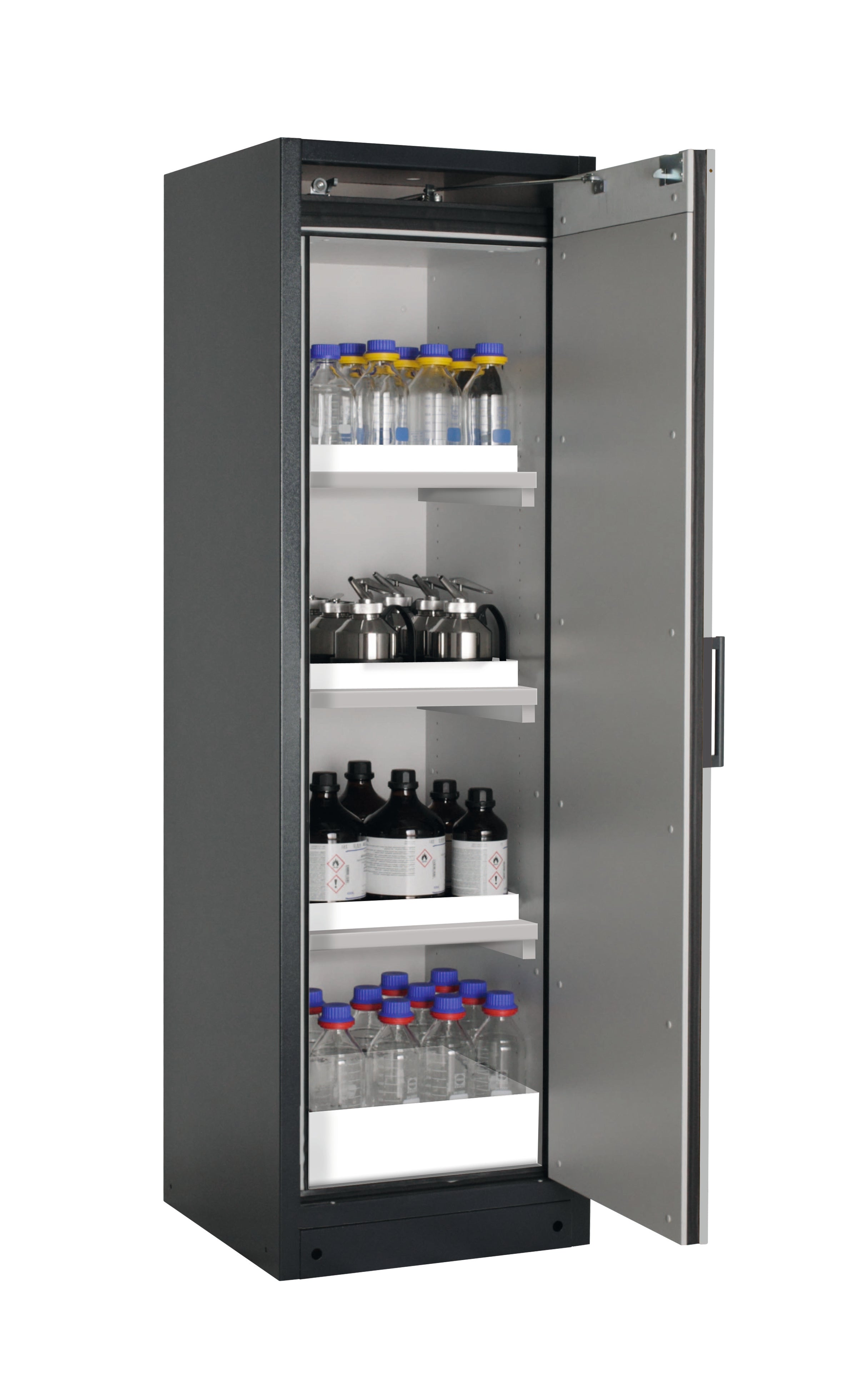 Typ 90 Sicherheitsschrank Q-PEGASUS-90 Modell Q90.195.060.WDACR in reinweiss RAL 9010 mit 3x Wannenboden Standard (Polypropylen)