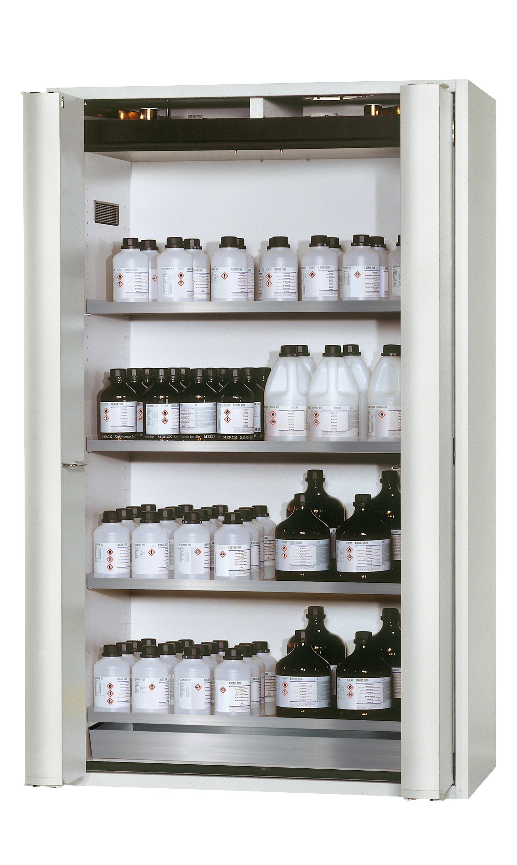 Typ 90 Sicherheitsschrank S-PHOENIX-90 Modell S90.196.120.FDAS in lichtgrau RAL 7035 mit 4x Fachboden Standard (Edelstahl 1.4301)