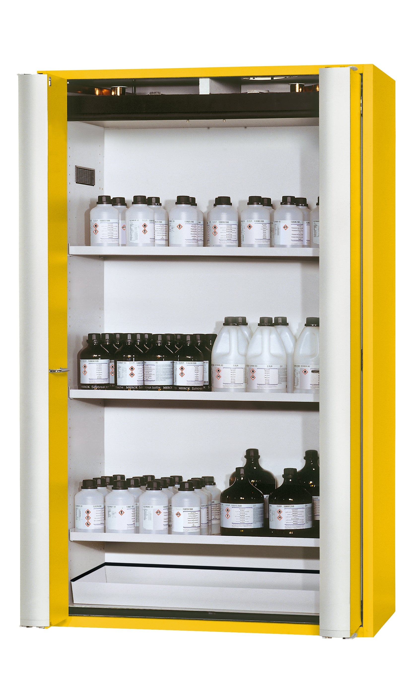 Typ 90 Sicherheitsschrank S-PHOENIX-90 Modell S90.196.120.FDAS in sicherheitsgelb RAL 1004 mit 3x Fachboden Standard (Stahlblech)