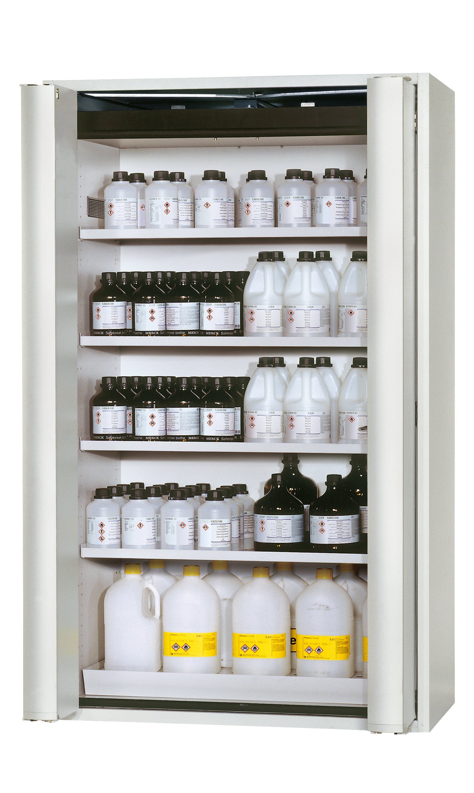 Type 90 safety storage cabinet S-PHOENIX Vol.2-90 model S90.196.120.FDAC in light grey RAL 7035 with 4x shelf standard (sheet steel),