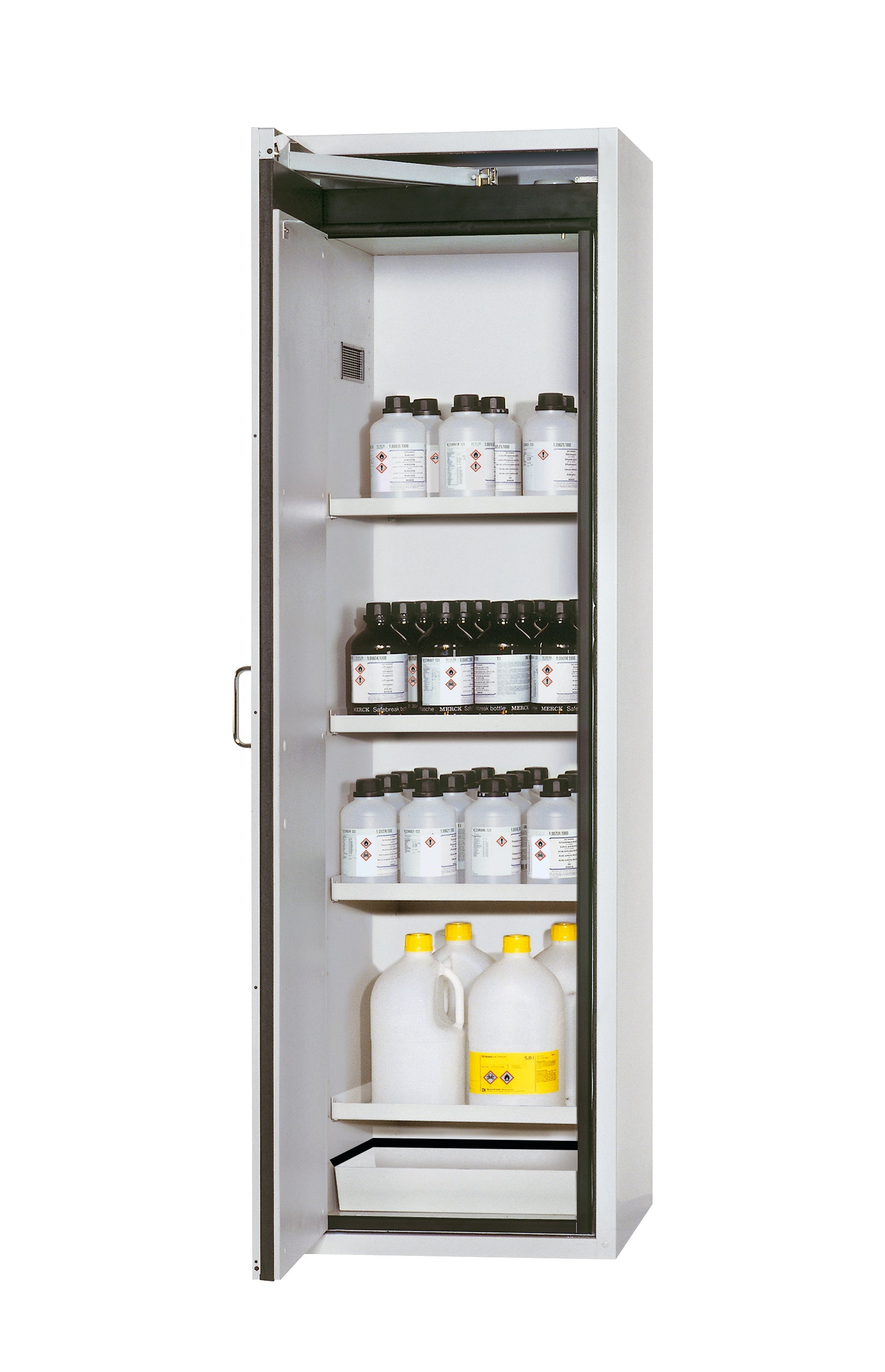 Type 90 safety cabinet S-CLASSIC-90 model S90.196.060.WDAS in light gray RAL 7035 with 4x standard shelves (sheet steel)