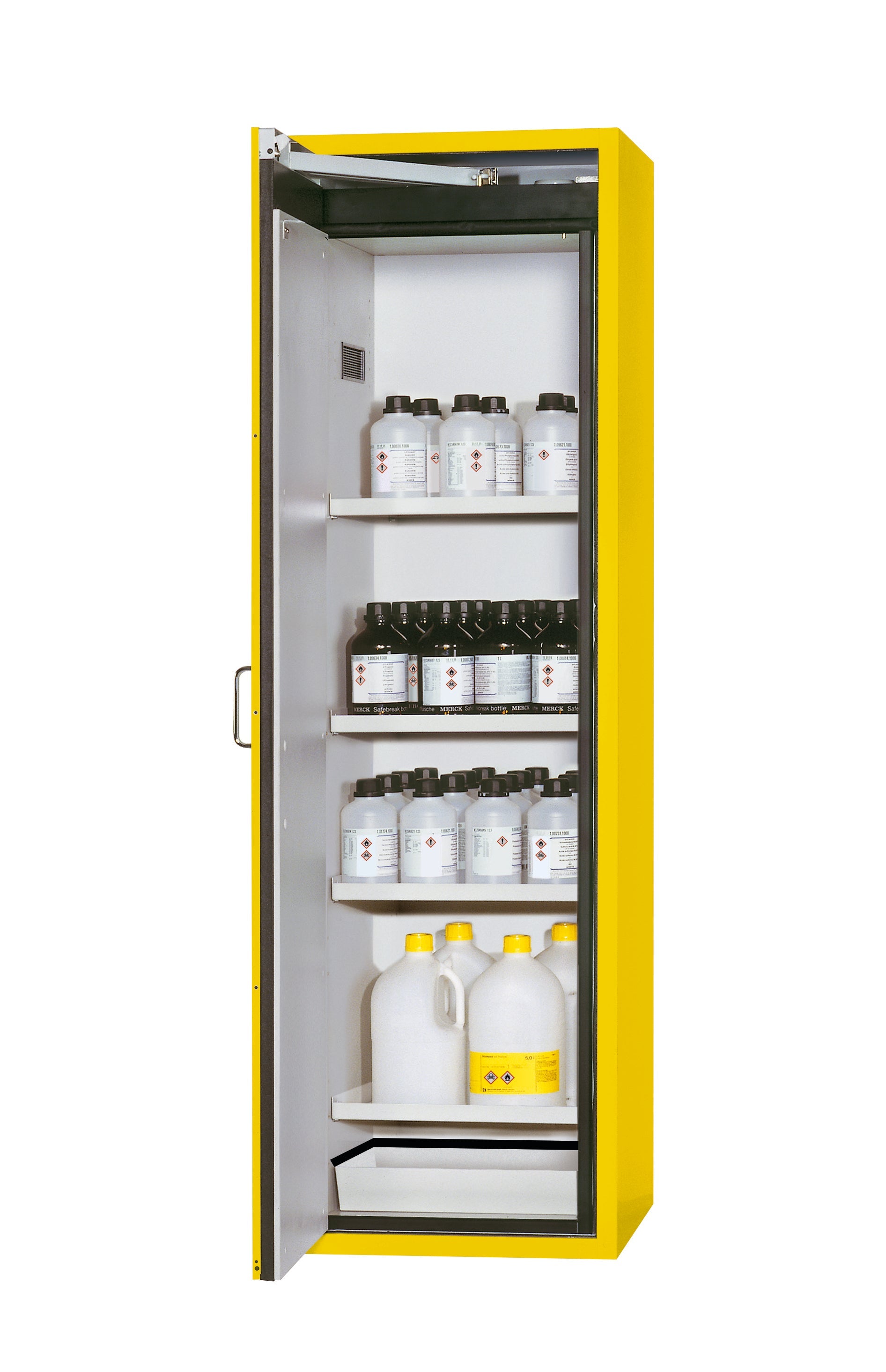 Type 90 safety cabinet S-CLASSIC-90 model S90.196.060.WDAS in safety yellow RAL 1004 with 4x standard shelves (sheet steel)