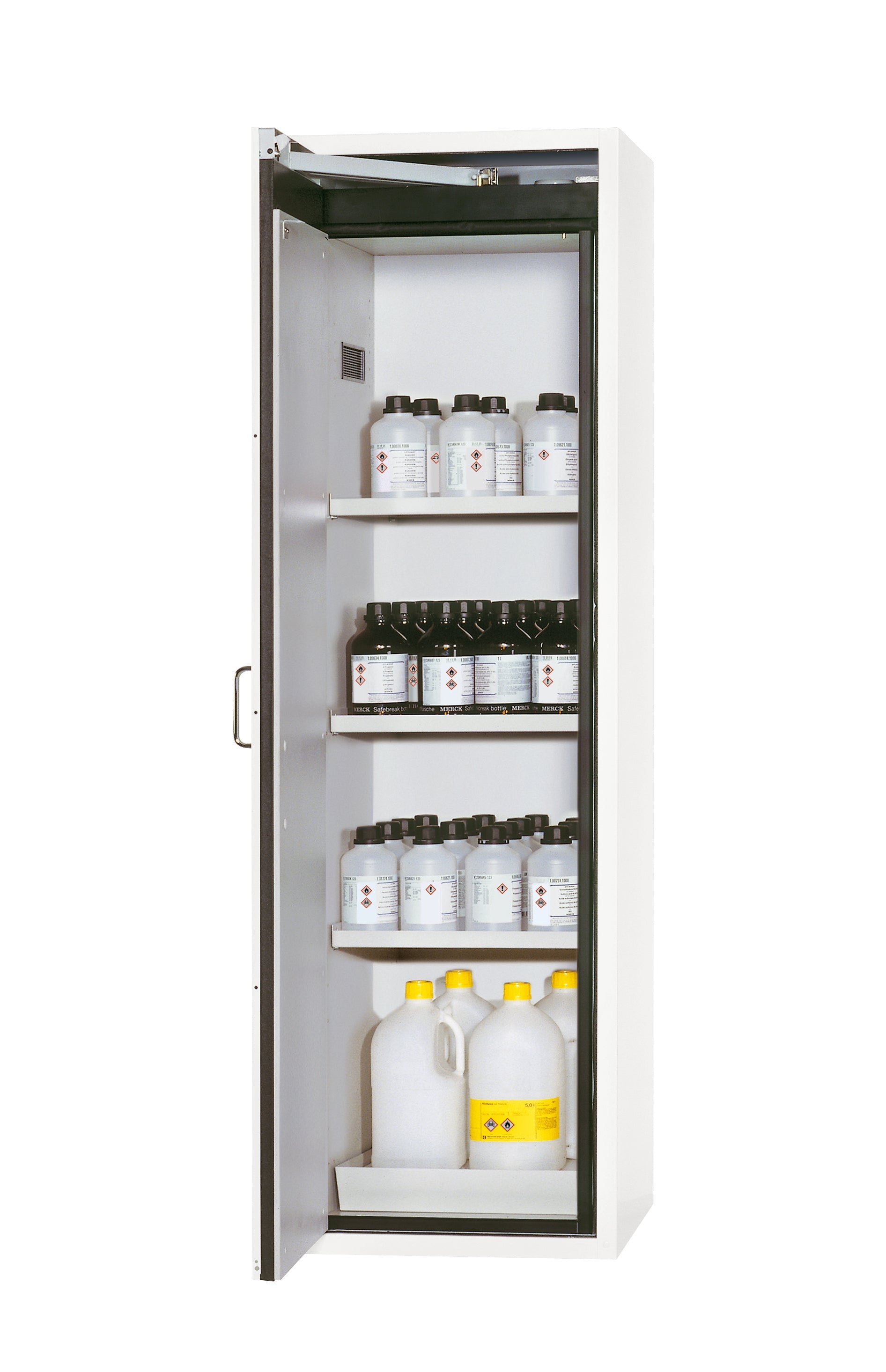 Armoire de sécurité type 90 S-CLASSIC-90 modèle S90.196.060.WDAS en blanc de laboratoire (similaire à RAL 9016) avec 3 étagères standard (tôle d'acier)