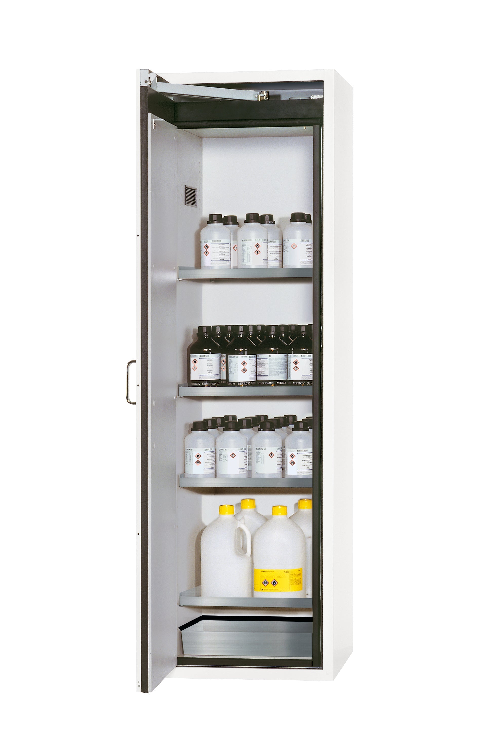 Armoire de sécurité type 90 S-CLASSIC-90 modèle S90.196.060.WDAS en blanc de laboratoire (similaire à RAL 9016) avec 4x étagères standard (acier inoxydable 1.4301)