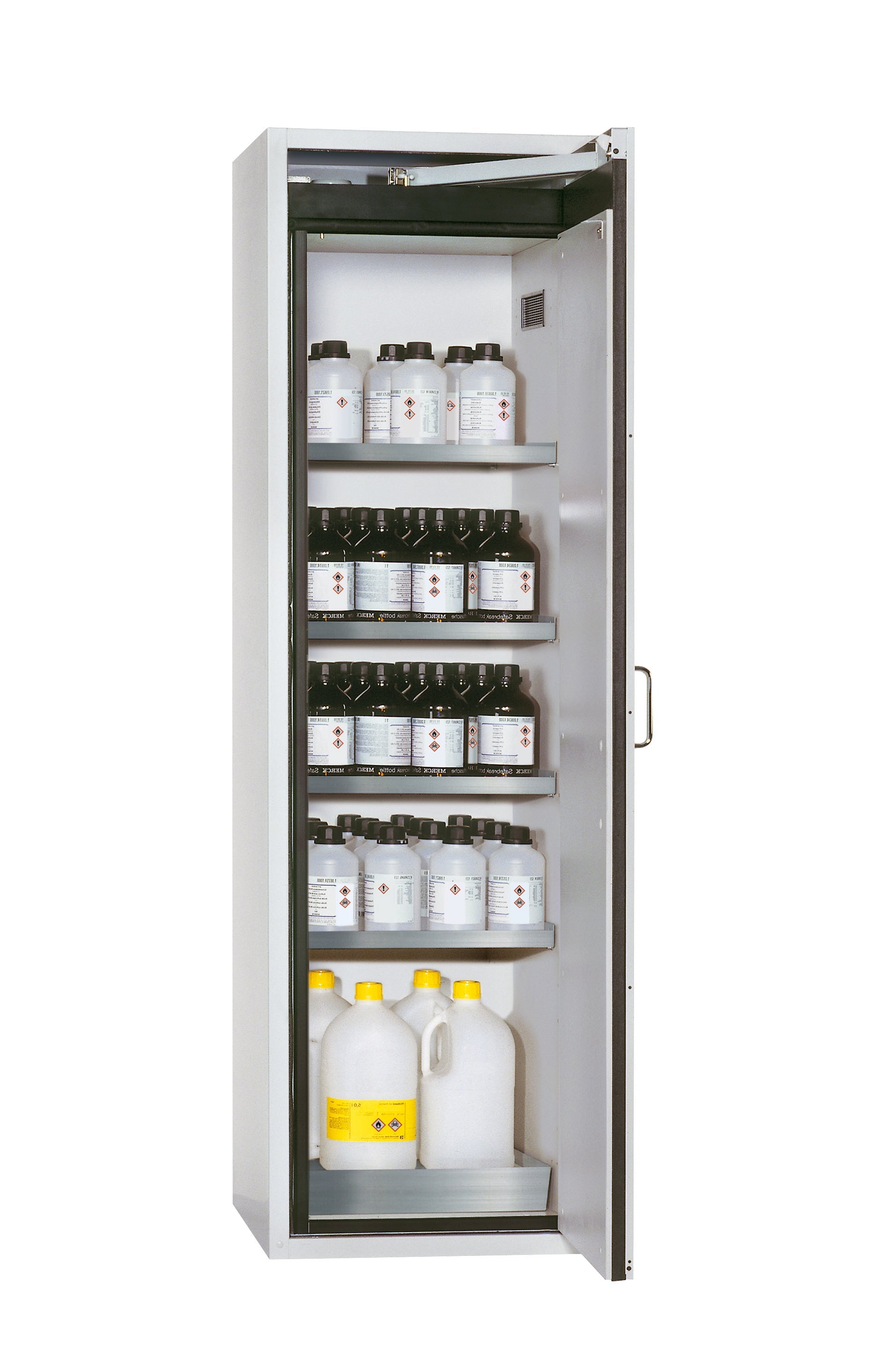 Type 90 safety cabinet S-CLASSIC-90 model S90.196.060.WDASR in light gray RAL 7035 with 4x standard shelves (stainless steel 1.4301)
