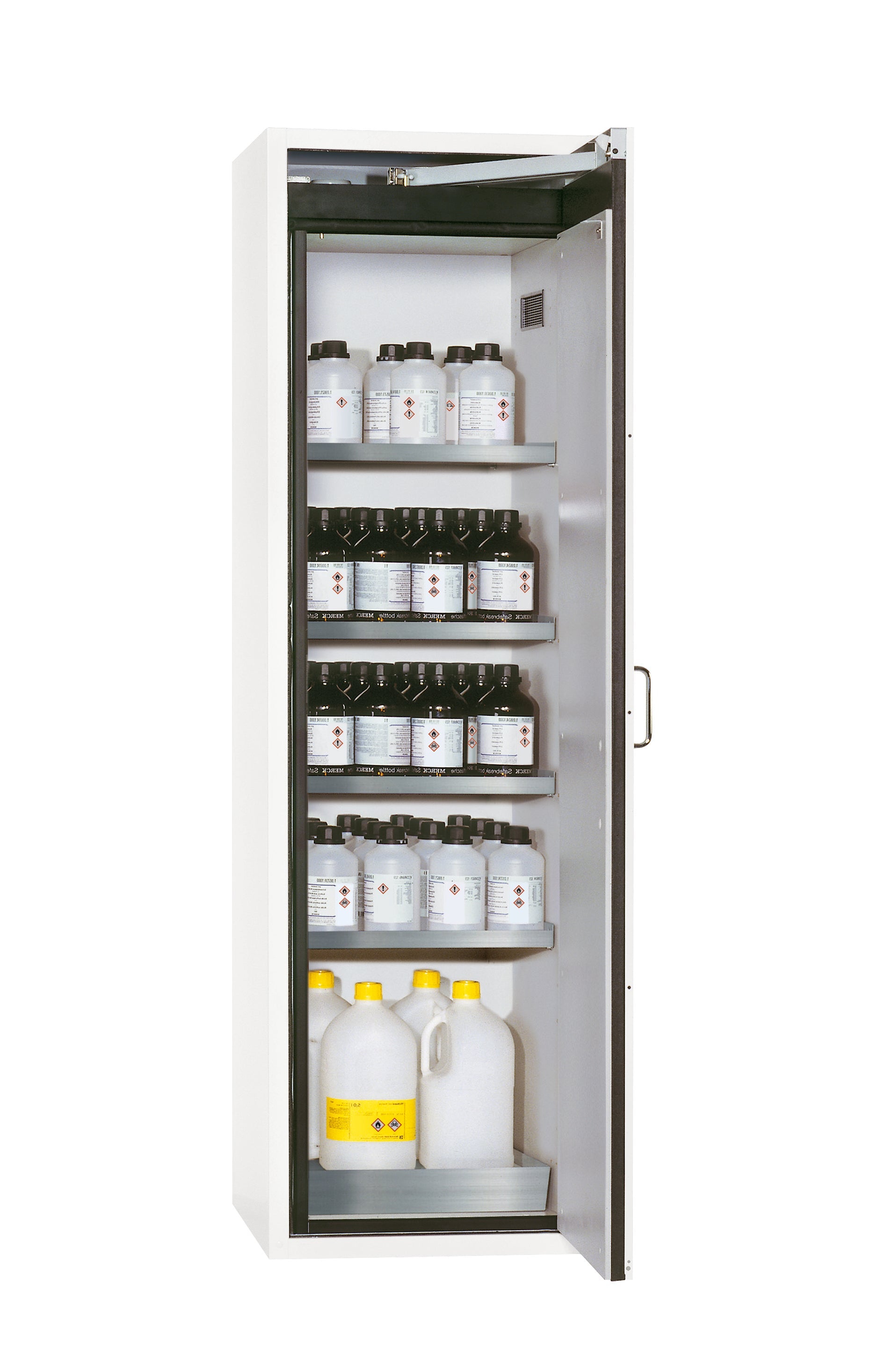 Armoire de sécurité type 90 S-CLASSIC-90 modèle S90.196.060.R en blanc de laboratoire (similaire à RAL 9016) avec 4x étagères standard (acier inoxydable 1.4301)