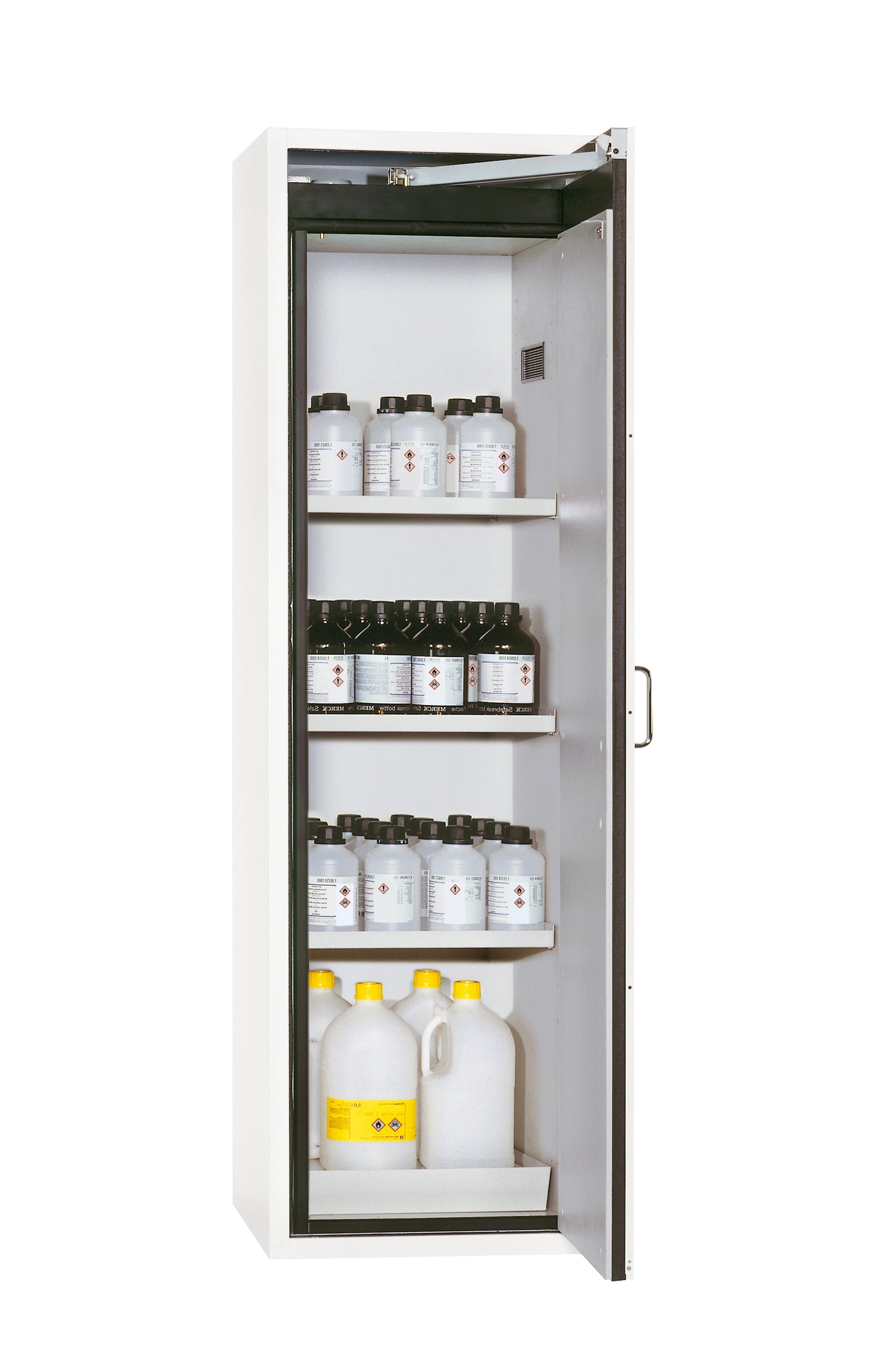 Armoire de sécurité type 90 S-CLASSIC-90 modèle S90.196.060.R en blanc de laboratoire (similaire à RAL 9016) avec 3 étagères standard (tôle d'acier)