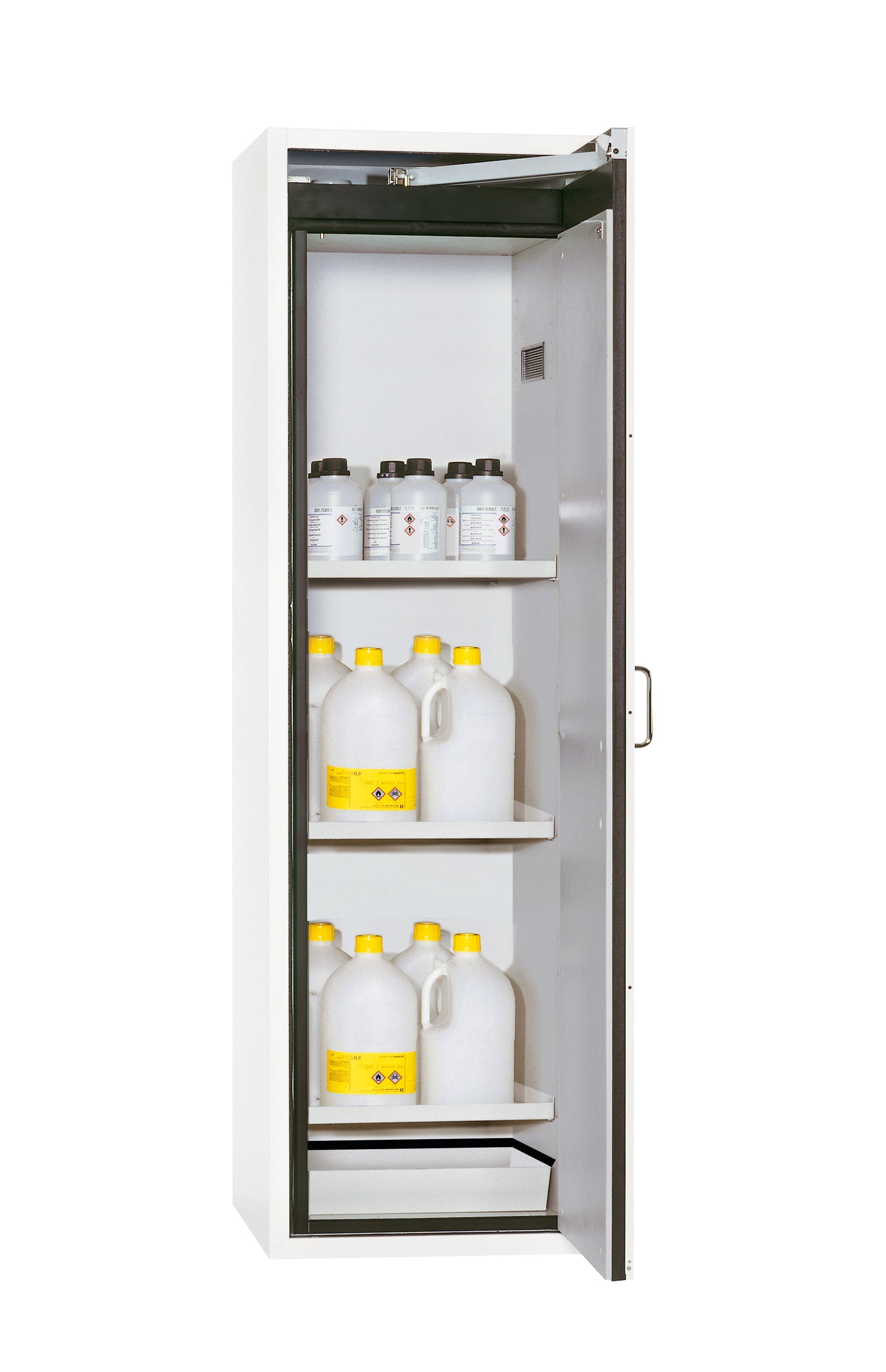 Armoire de sécurité type 90 S-CLASSIC-90 modèle S90.196.060.R en blanc de laboratoire (similaire à RAL 9016) avec 3 étagères standard (tôle d'acier)
