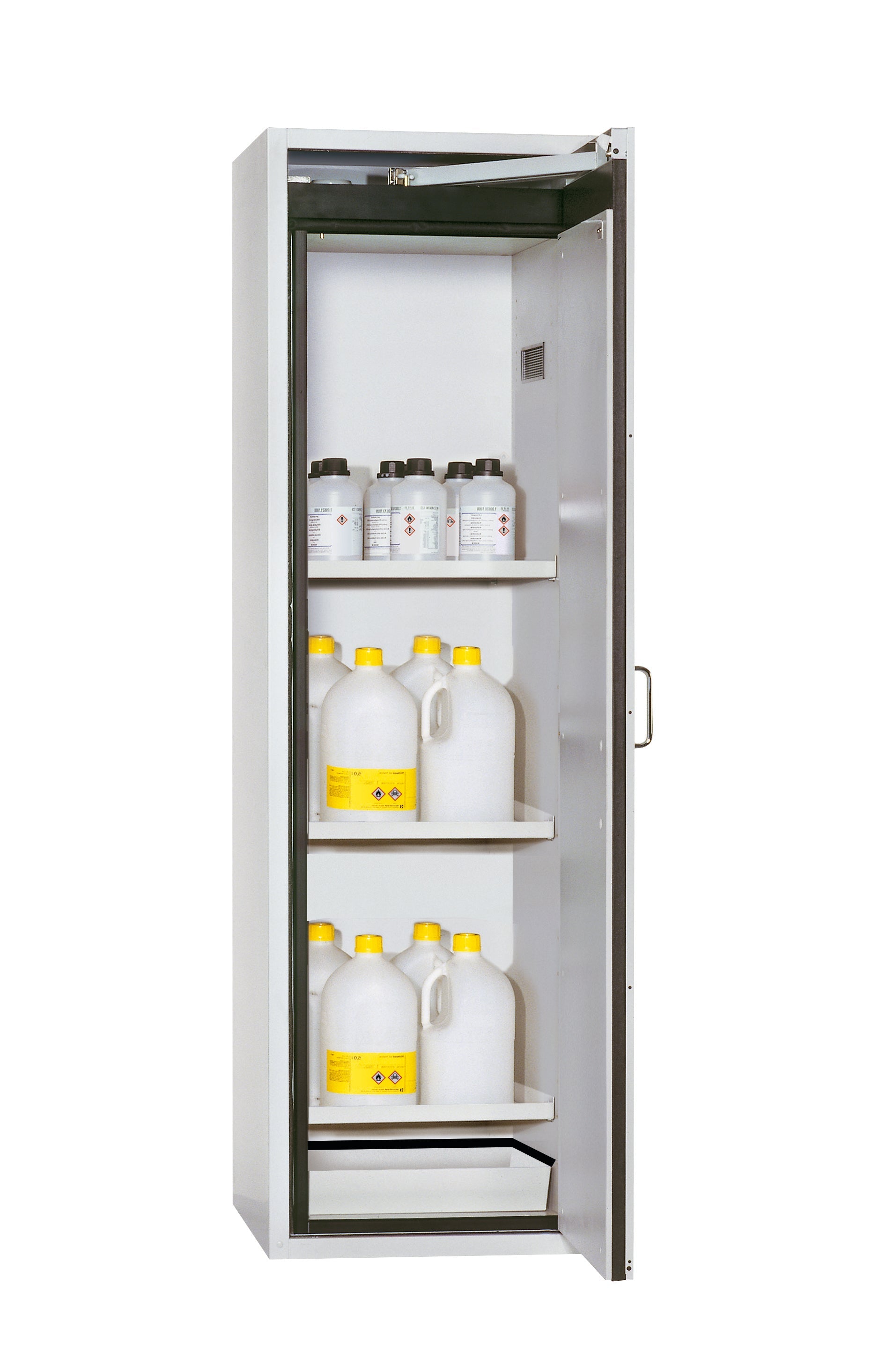 Type 90 safety cabinet S-CLASSIC-90 model S90.196.060.WDASR in light gray RAL 7035 with 3x standard shelves (sheet steel)
