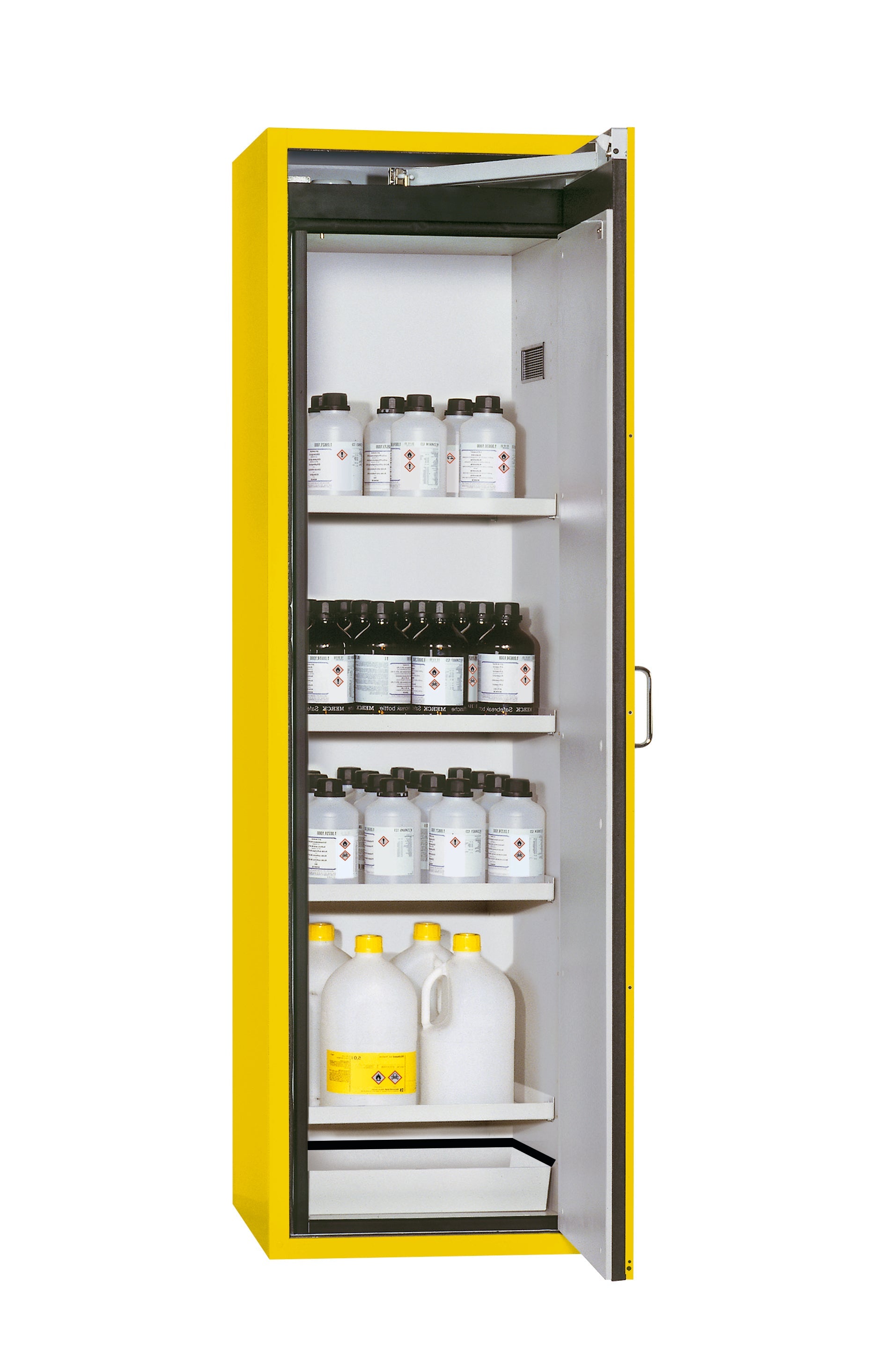 Type 90 safety cabinet S-CLASSIC-90 model S90.196.060.WDASR in safety yellow RAL 1004 with 4x standard shelves (sheet steel)
