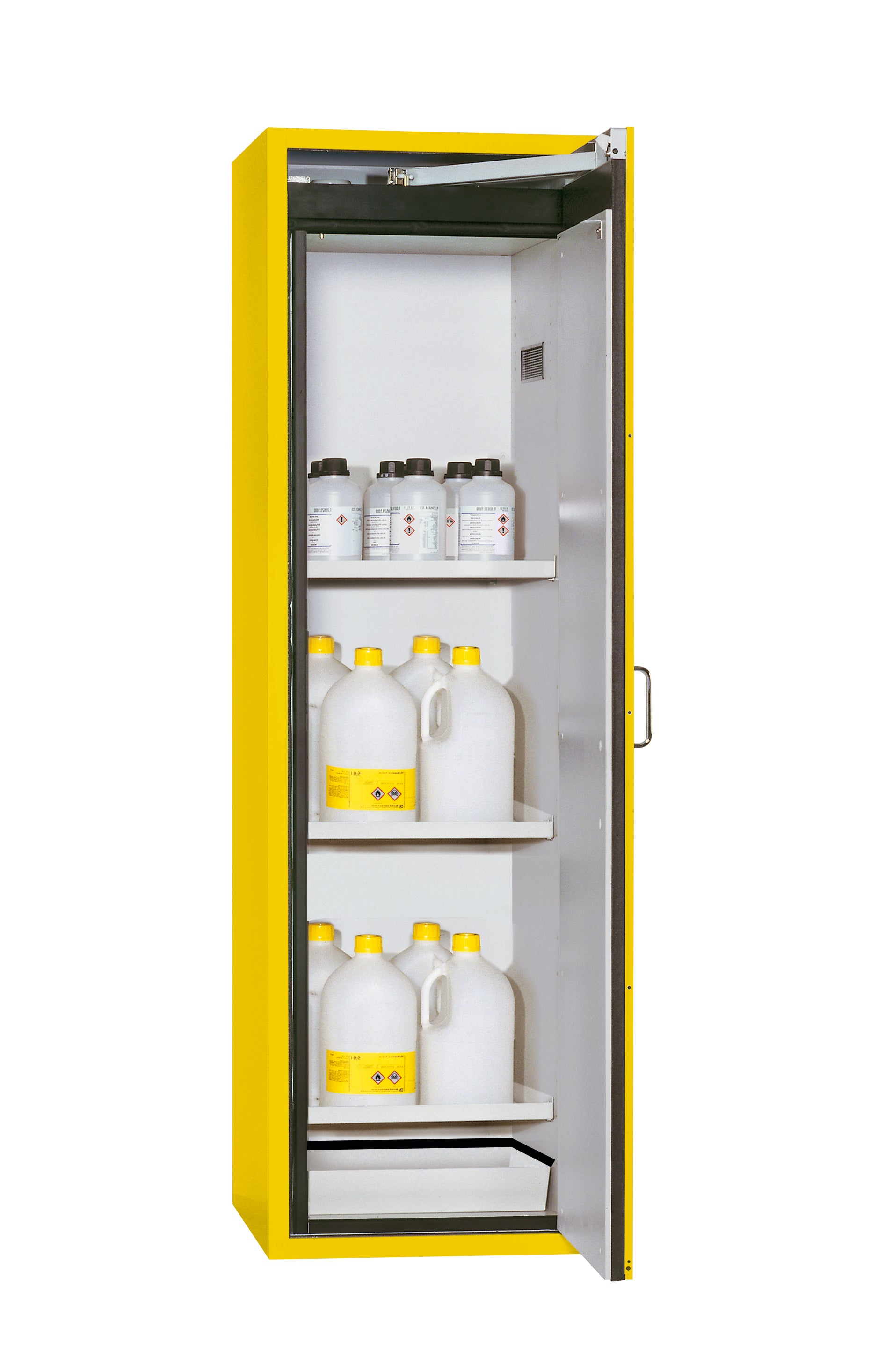 Type 90 safety cabinet S-CLASSIC-90 model S90.196.060.WDASR in safety yellow RAL 1004 with 3x standard shelves (sheet steel)