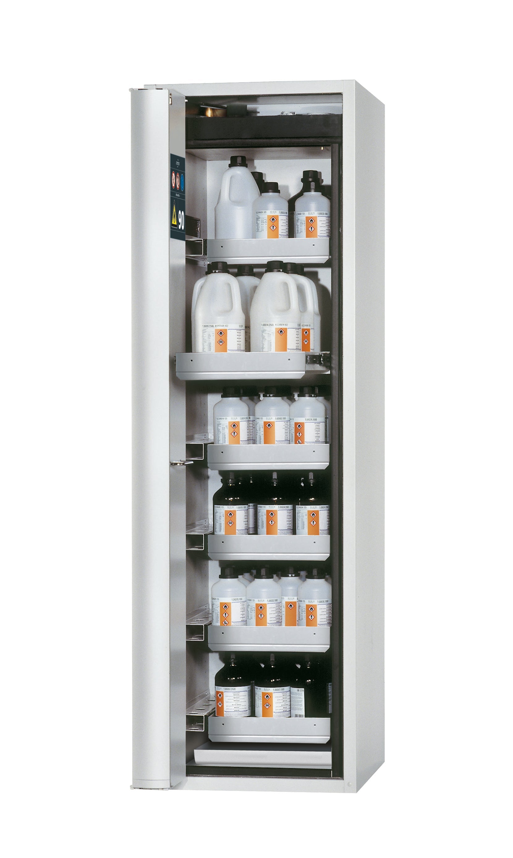 Typ 90 Sicherheitsschrank S-PHOENIX-90 Modell S90.196.060.FDAS in lichtgrau RAL 7035 mit 6x Auszugswanne Standard (Edelstahl 1.4301)