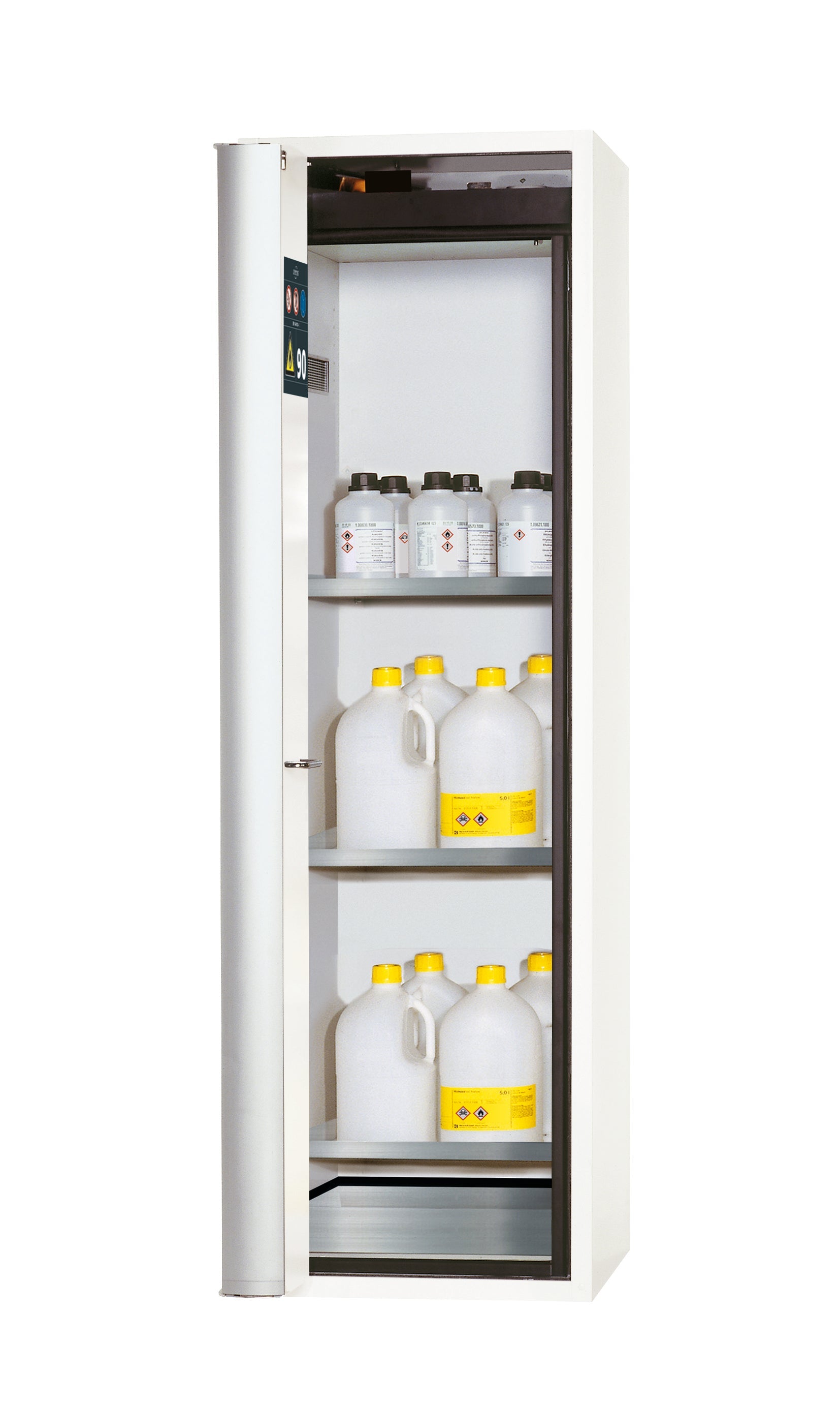 Typ 90 Sicherheitsschrank S-PHOENIX-90 Modell S90.196.060.FDAS in laborweiss (ähnl. RAL 9016) mit 3x Fachboden Standard (Edelstahl 1.4301)