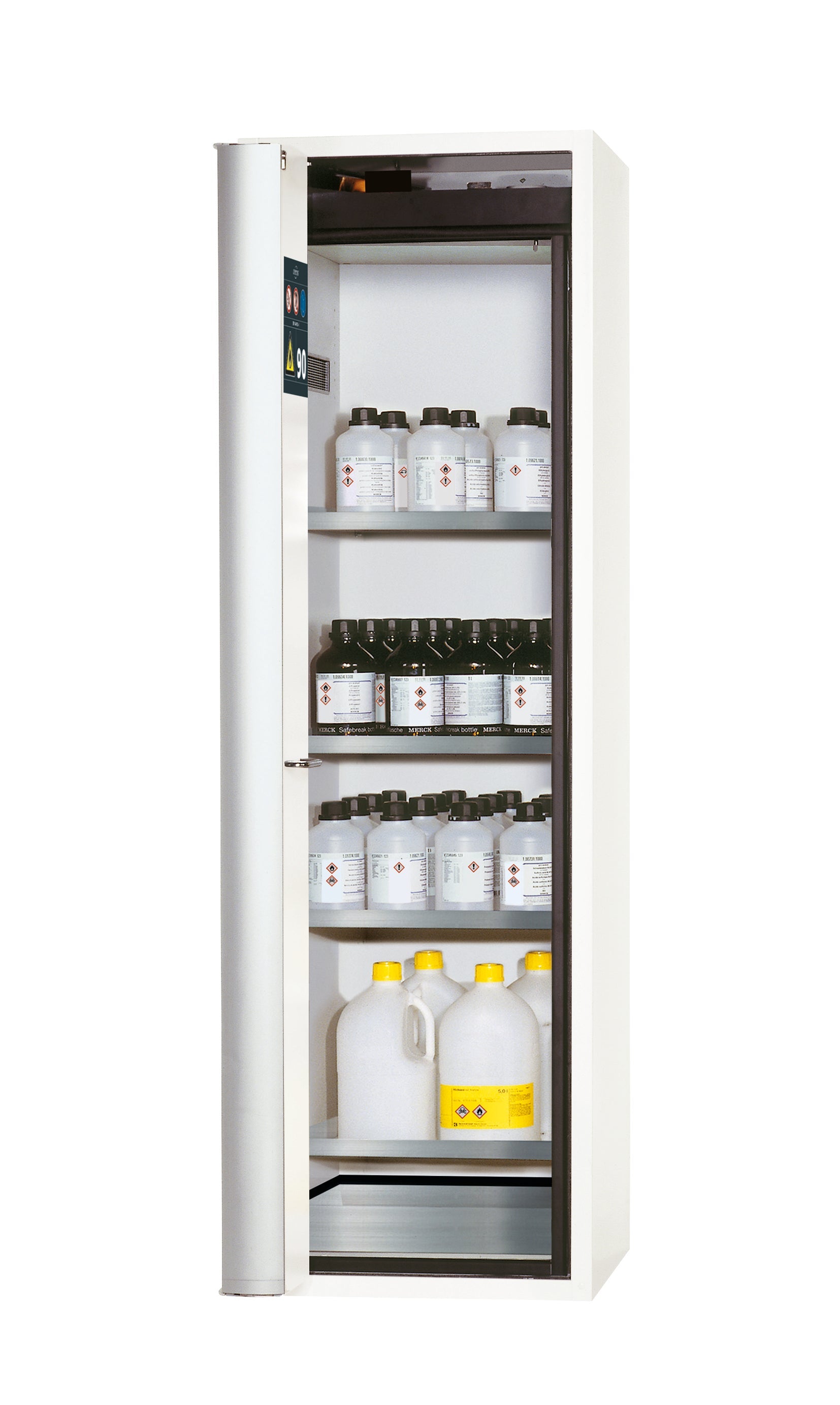 Typ 90 Sicherheitsschrank S-PHOENIX Vol.2-90 Modell S90.196.060.FDAC in laborweiss (ähnl. RAL 9016) mit 4x Fachboden Standard (Edelstahl 1.4301)