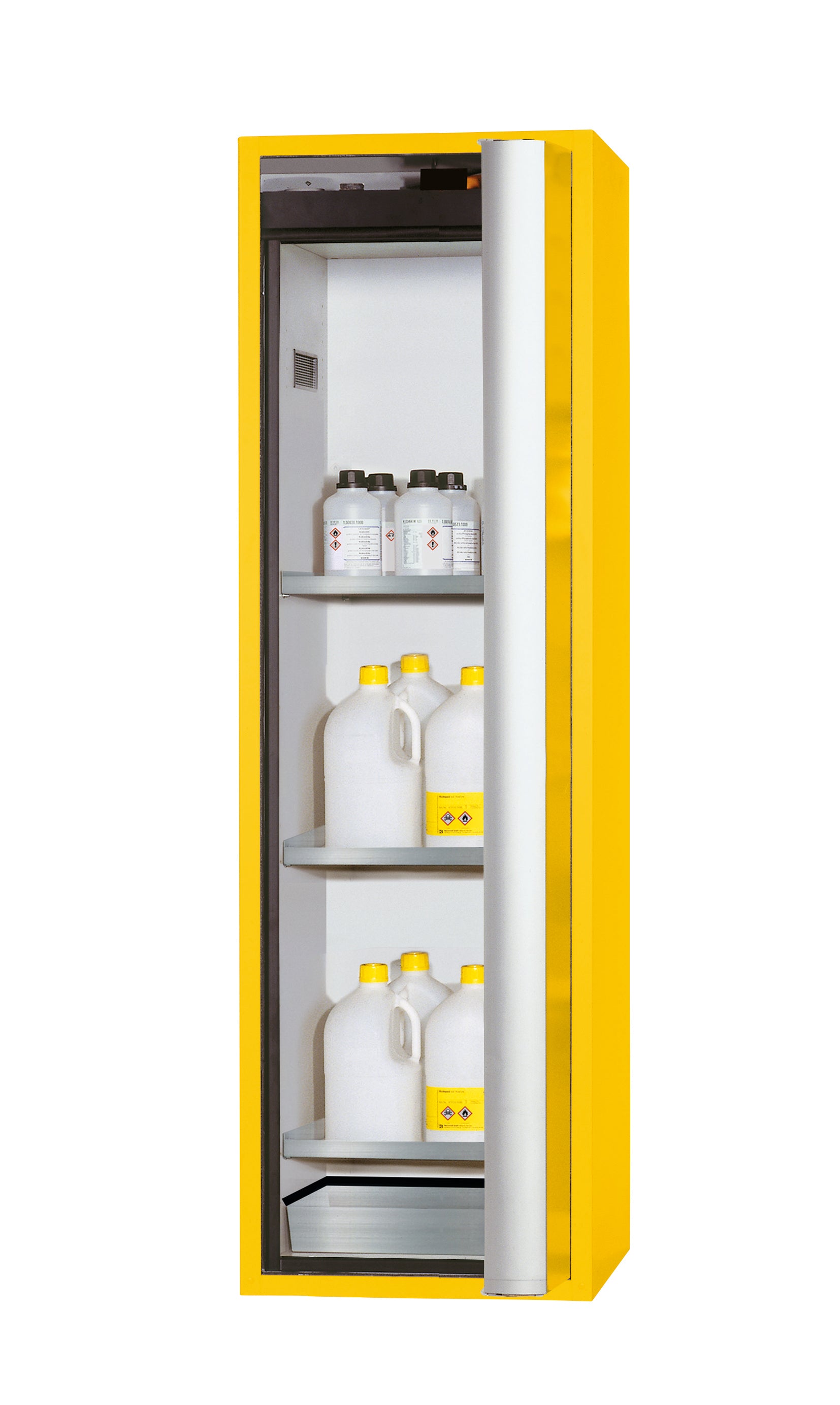 Typ 90 Sicherheitsschrank S-PHOENIX Vol.2-90 Modell S90.196.060.FDACR in sicherheitsgelb RAL 1004 mit 3x Fachboden Standard (Edelstahl 1.4301)