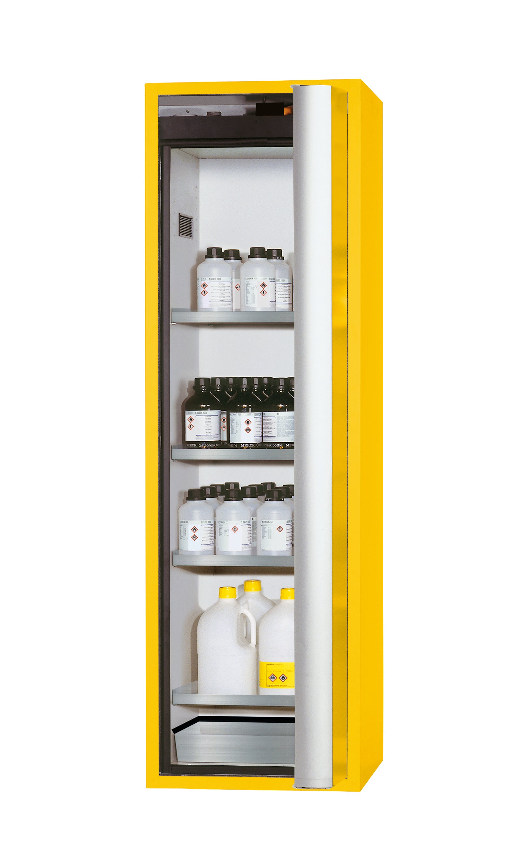 Typ 90 Sicherheitsschrank S-PHOENIX Vol.2-90 Modell S90.196.060.FDACR in sicherheitsgelb RAL 1004 mit 4x Fachboden Standard (Edelstahl 1.4301)
