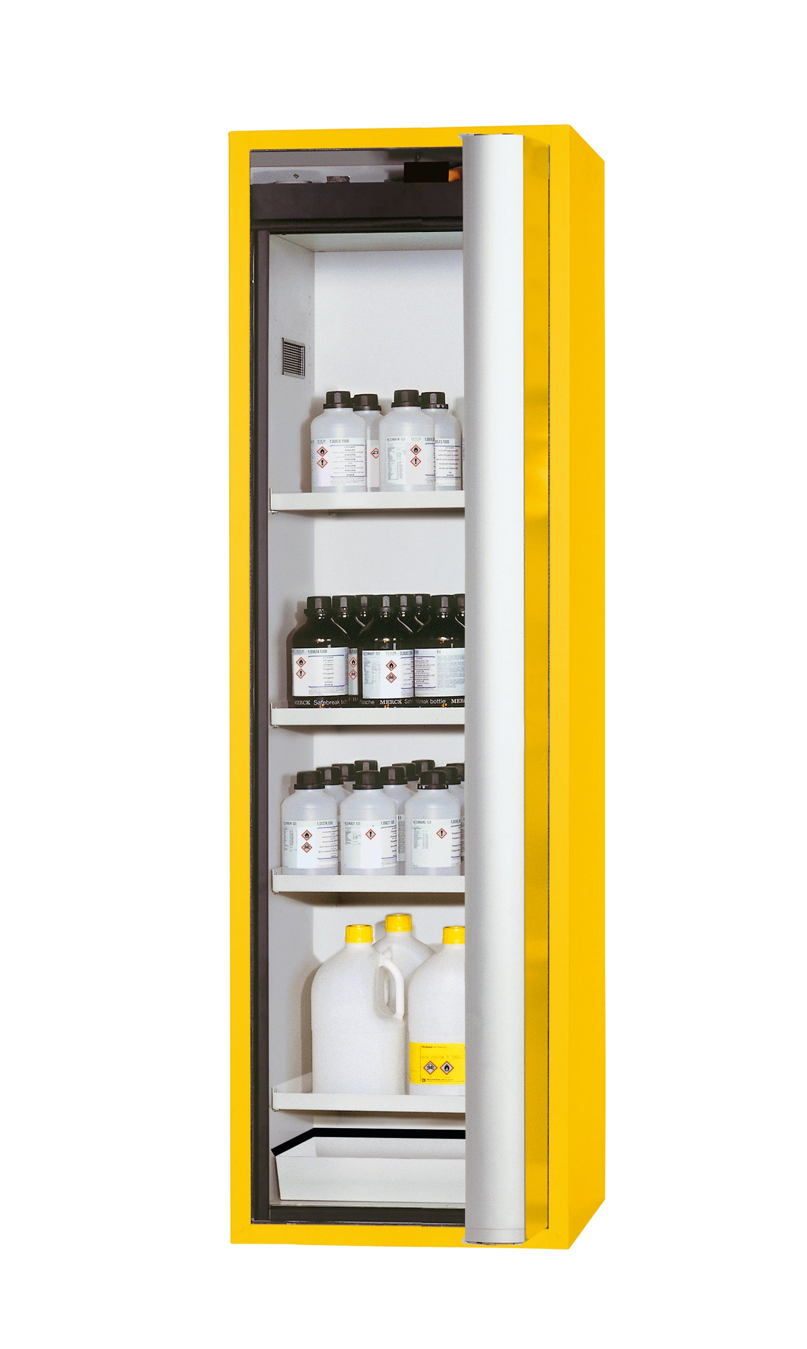 Type 90 safety cabinet S-PHOENIX Vol.2-90 model S90.196.060.FDACR in safety yellow RAL 1004 with 4x standard shelves (sheet steel)
