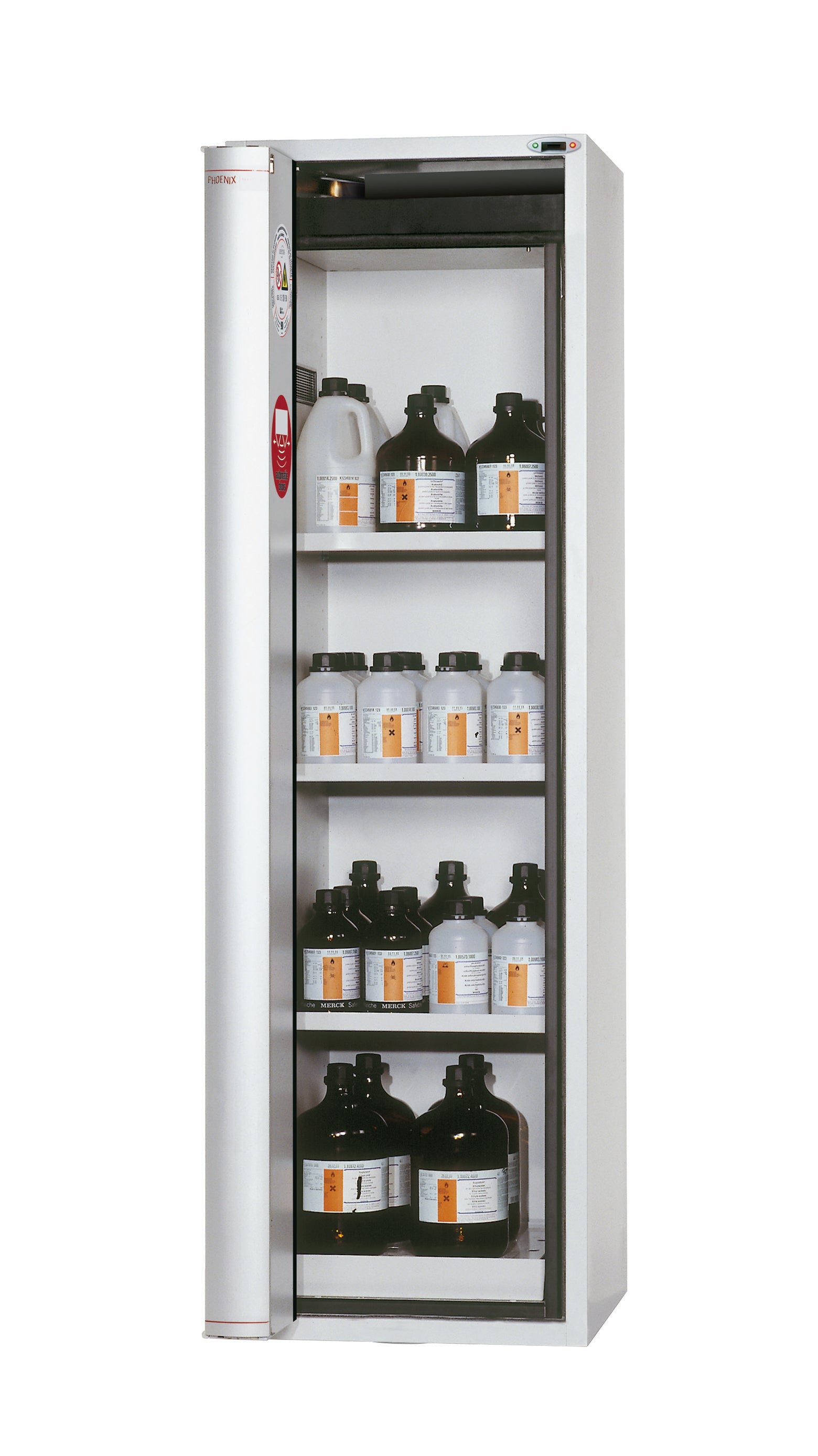 Type 90 safety cabinet S-PHOENIX touchless-90 model S90.196.060.FDAO in light gray RAL 7035 with 3x standard shelves (sheet steel)