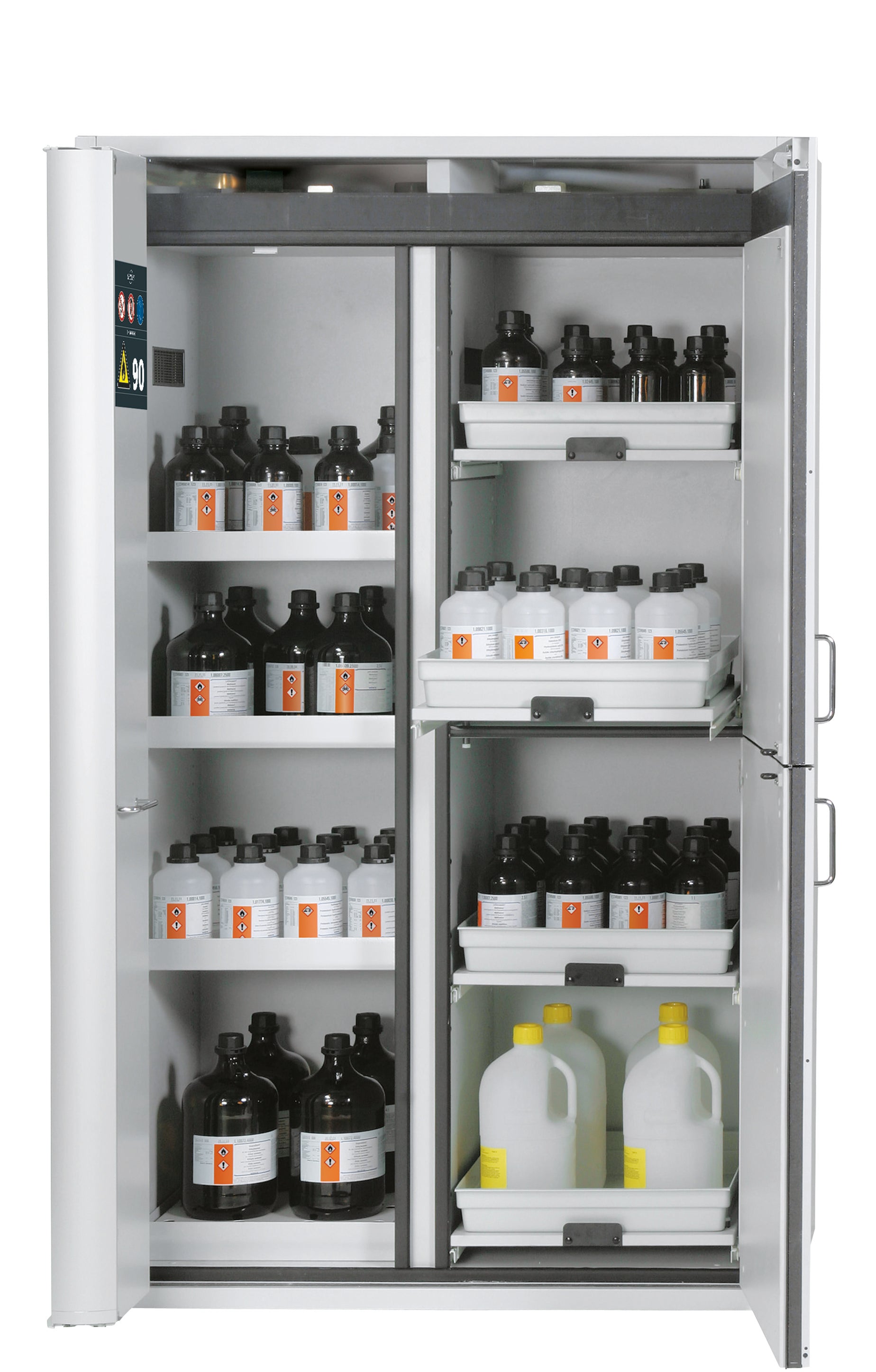 Armoire de sécurité combinée type 90 K-PHOENIX Vol.2-90 modèle K90.196.120.MF.FWAC en gris clair RAL 7035 avec 3x étagères standard (tôle d'acier)