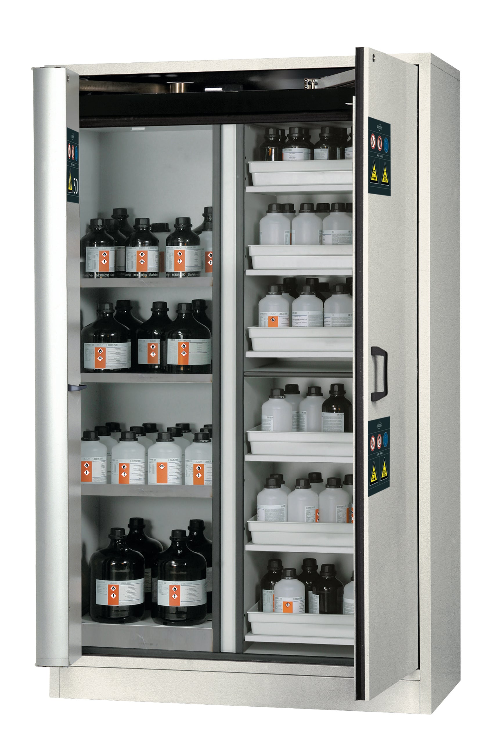 Armoire de sécurité combinée type 30 K-PHOENIX-30 modèle K30.197.120.MV.FWAS en gris clair RAL 7035 avec 3 étagères standard (acier inoxydable 1.4301)