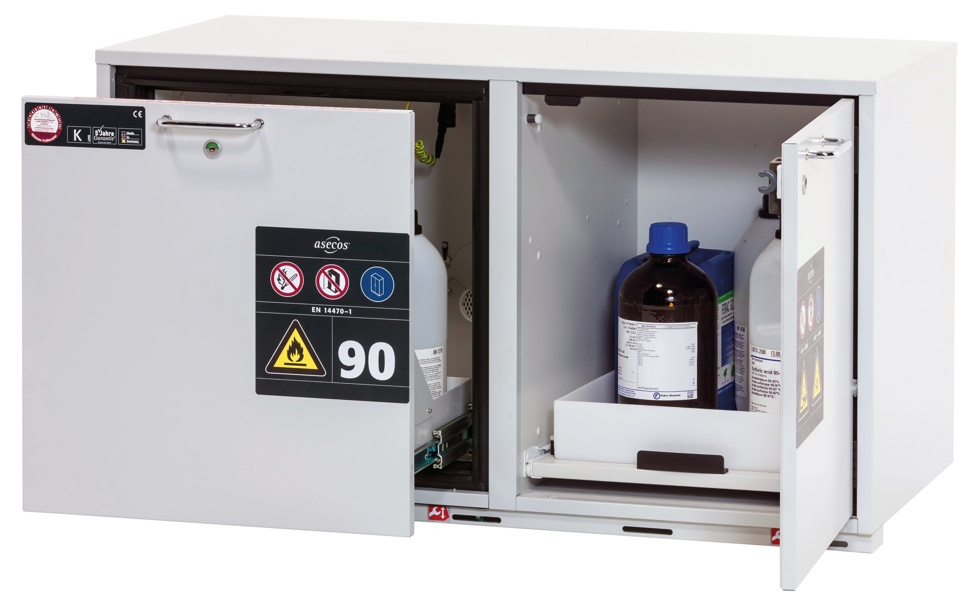 Typ 90 Kombi-Sicherheitsschrank K-UB-90 Modell K90.060.110.050.UB.ST in lichtgrau RAL 7035 mit 1x Schubladenwanne STAWA-R (Stahlblech)