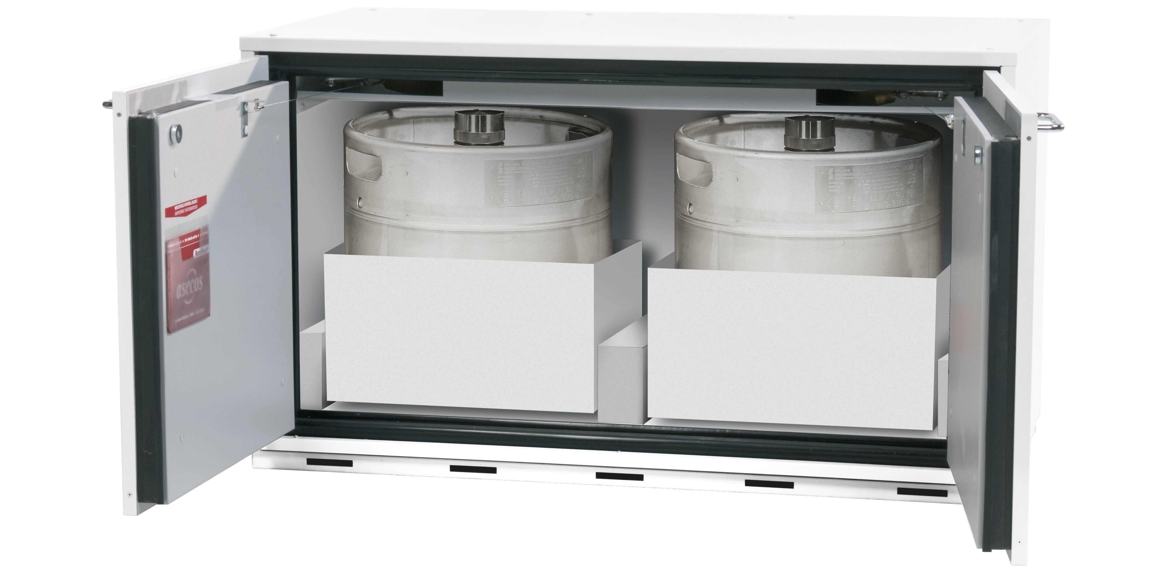 Armoire de sécurité type 30 UB-T-30 modèle UB30.060.110.2T en blanc de laboratoire (similaire à RAL 9016) avec 1x plateau coulissant STAWA-R hauteur intérieure maximale (acier inoxydable 1.4404)