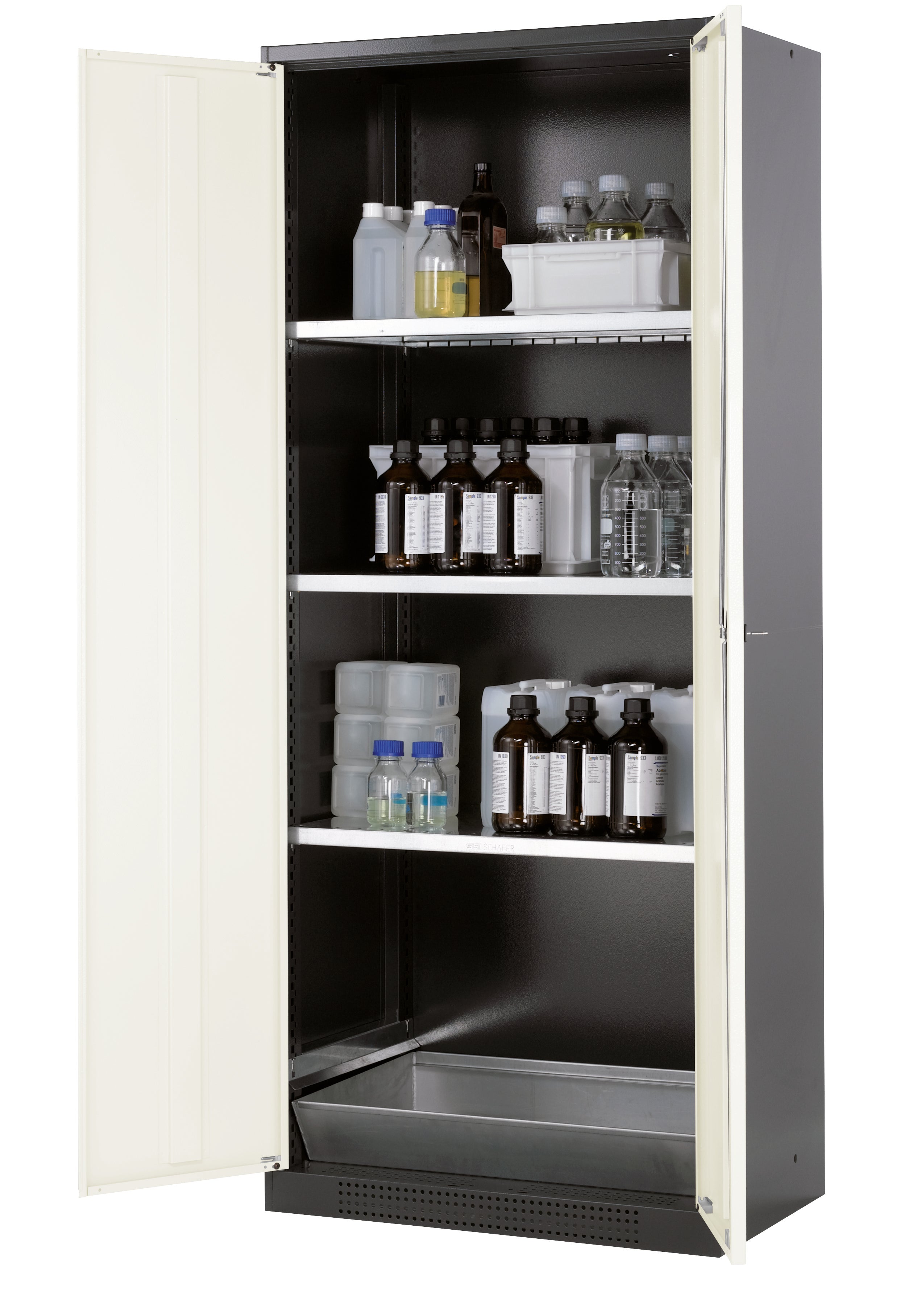 Chemical cabinet CS-CLASSIC model CS.195.081 in safety yellow RAL 1004 with 3x standard shelves (sheet steel)
