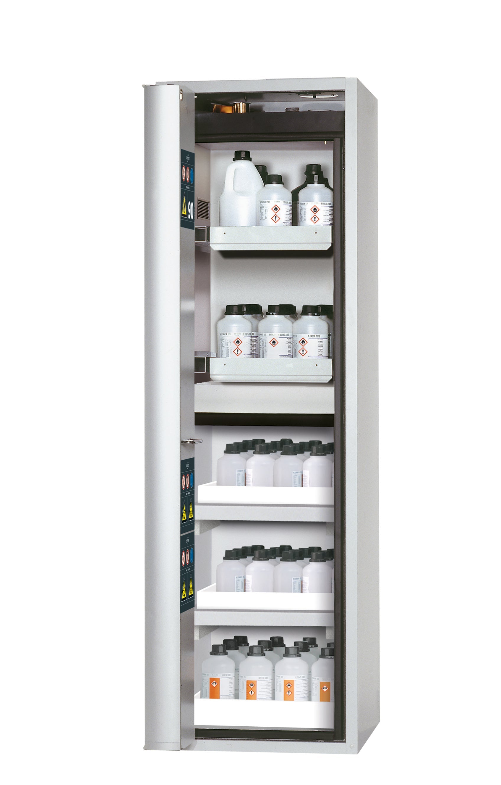 Armoire de sécurité type 90 S-PHOENIX-90 modèle S90.196.060.MH.FDAS en gris clair RAL 7035 avec 2x plateau coulissant standard (tôle d'acier)