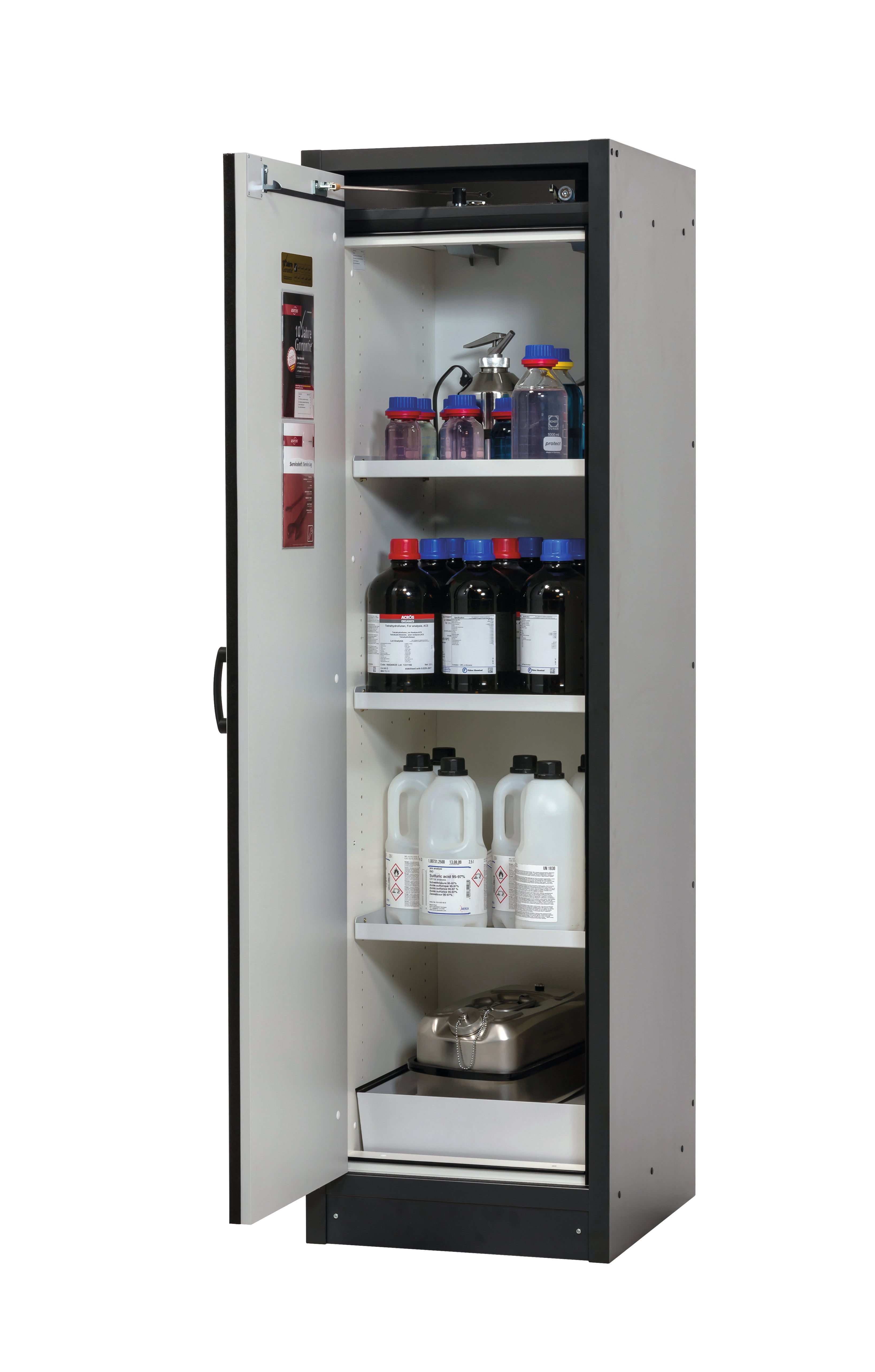 Type 30 safety cabinet Q-CLASSIC-30 model Q30.195.056 in light gray RAL 7035 with 3x standard shelves (sheet steel)